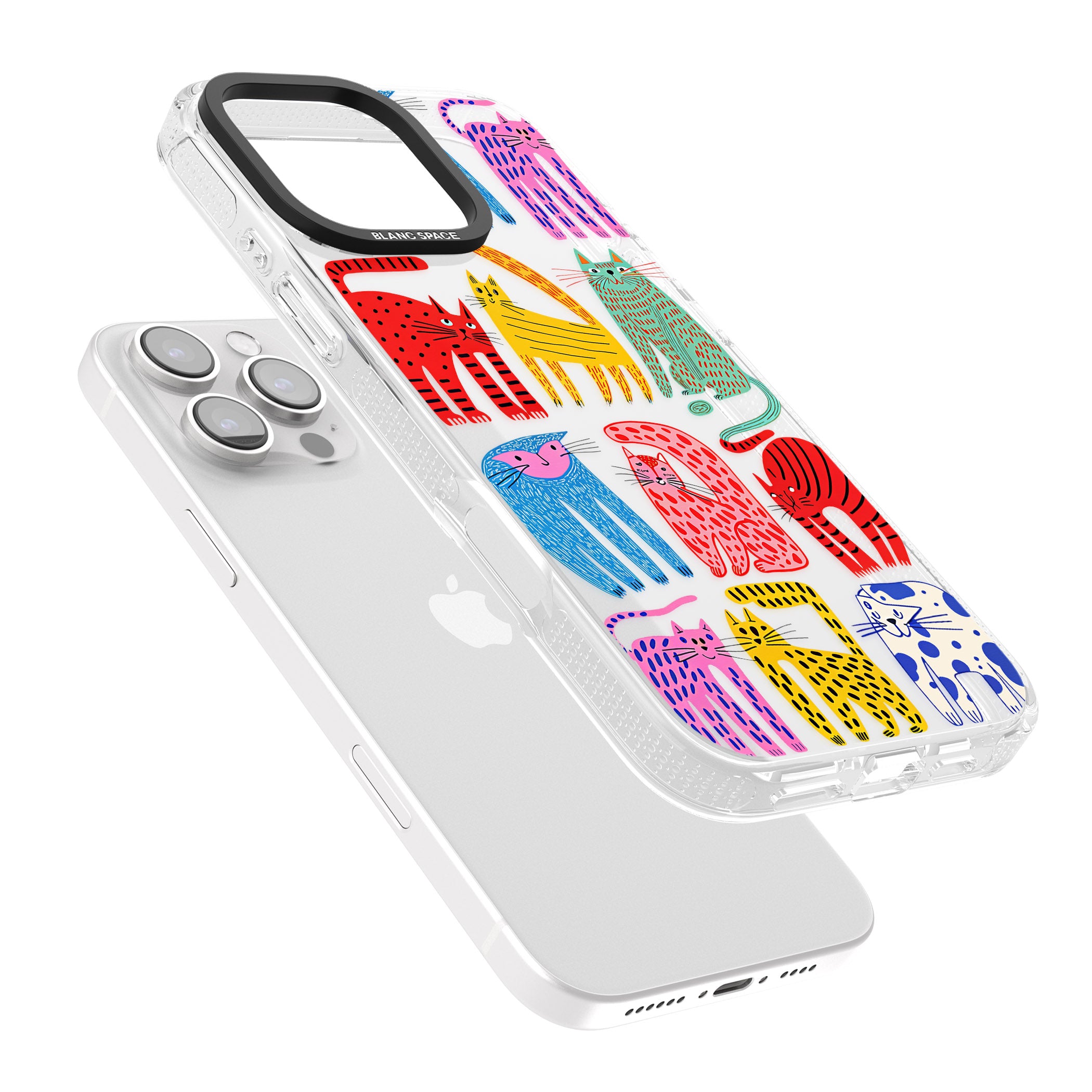 Abstract Colourful Cats iPhone 16 Pro Max / 16 Pro Clear Case Impact Air - Blanc Space