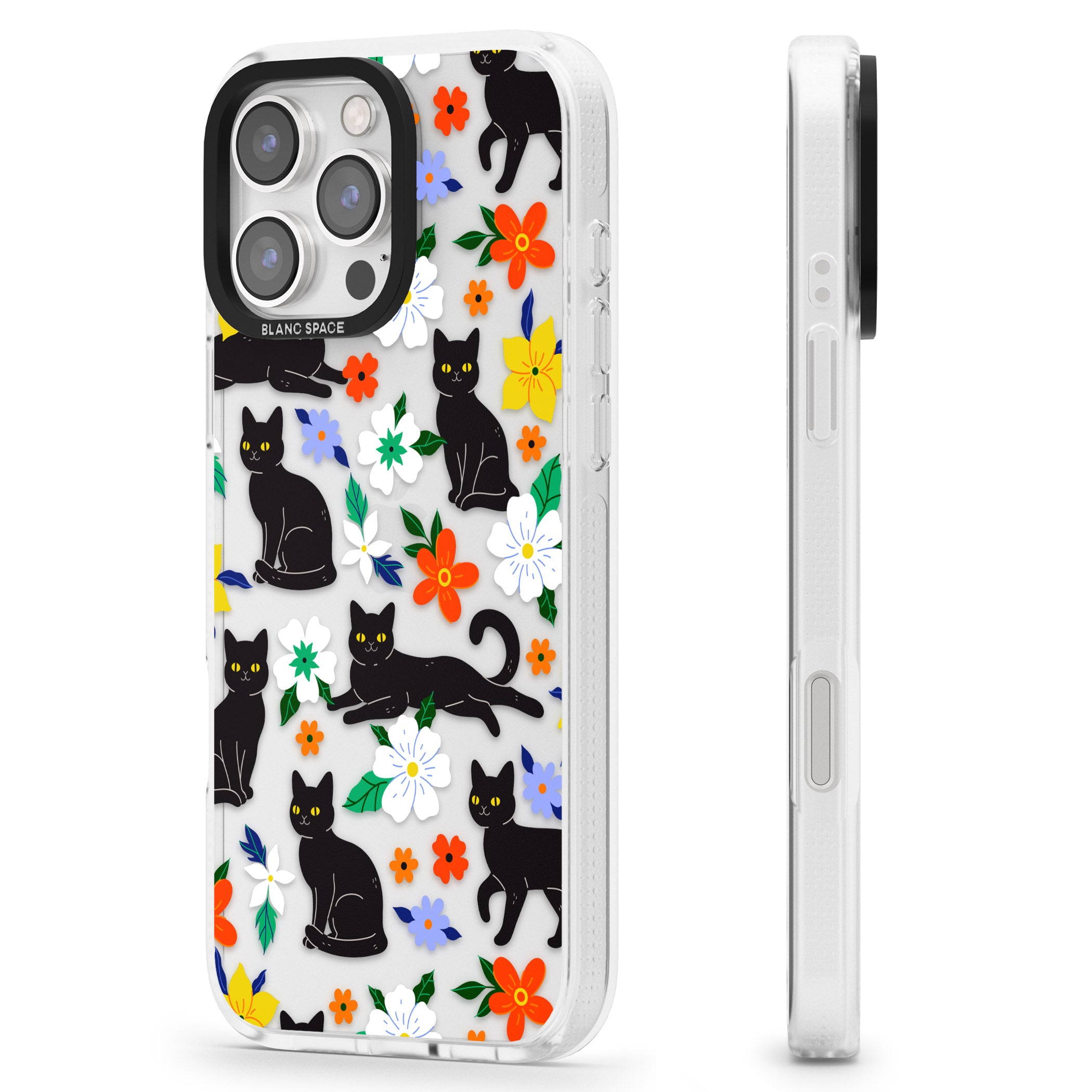 Cats & Flowers iPhone 16 Pro Max / 16 Pro Clear Case Impact Air - Blanc Space
