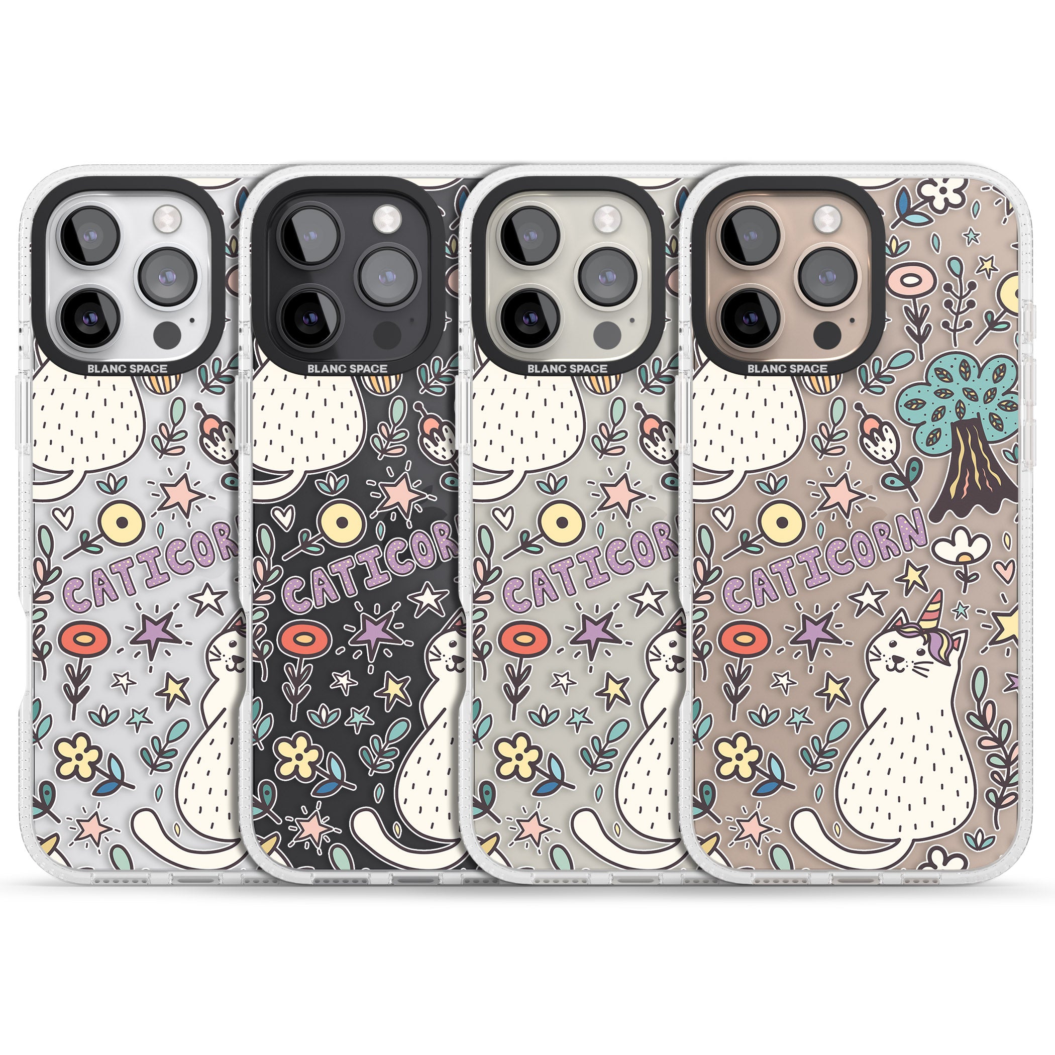 Caticorn pattern iPhone 16 Pro Max / 16 Pro Clear Case Impact Air - Blanc Space