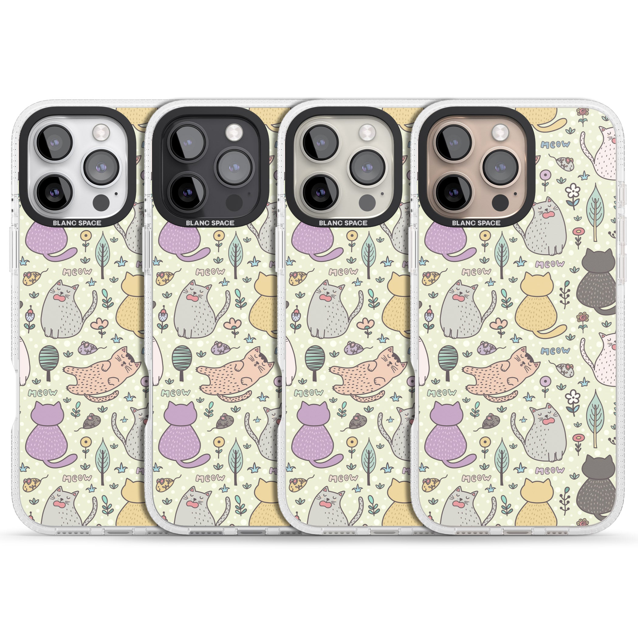 Cat Pattern Cream iPhone 16 Pro Max / 16 Pro Clear Case Impact Air - Blanc Space