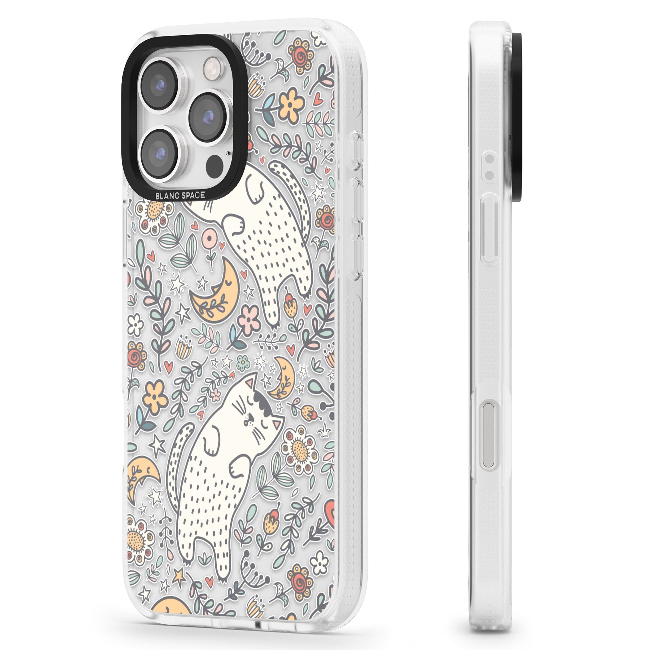 Sleeping Cat Pattern iPhone 16 Pro Max / 16 Pro Clear Case Impact Air - Blanc Space