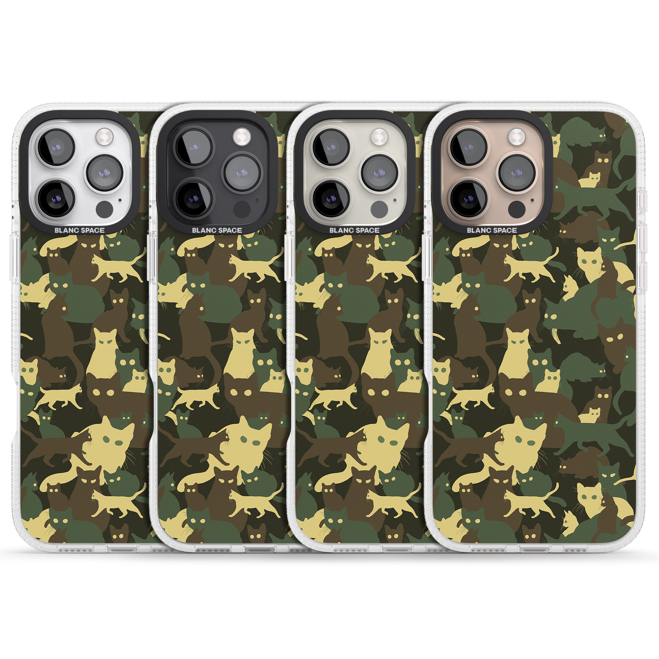 Forest Green Cat Camouflage Pattern iPhone 16 Pro Max / 16 Pro Clear Case Impact Air - Blanc Space