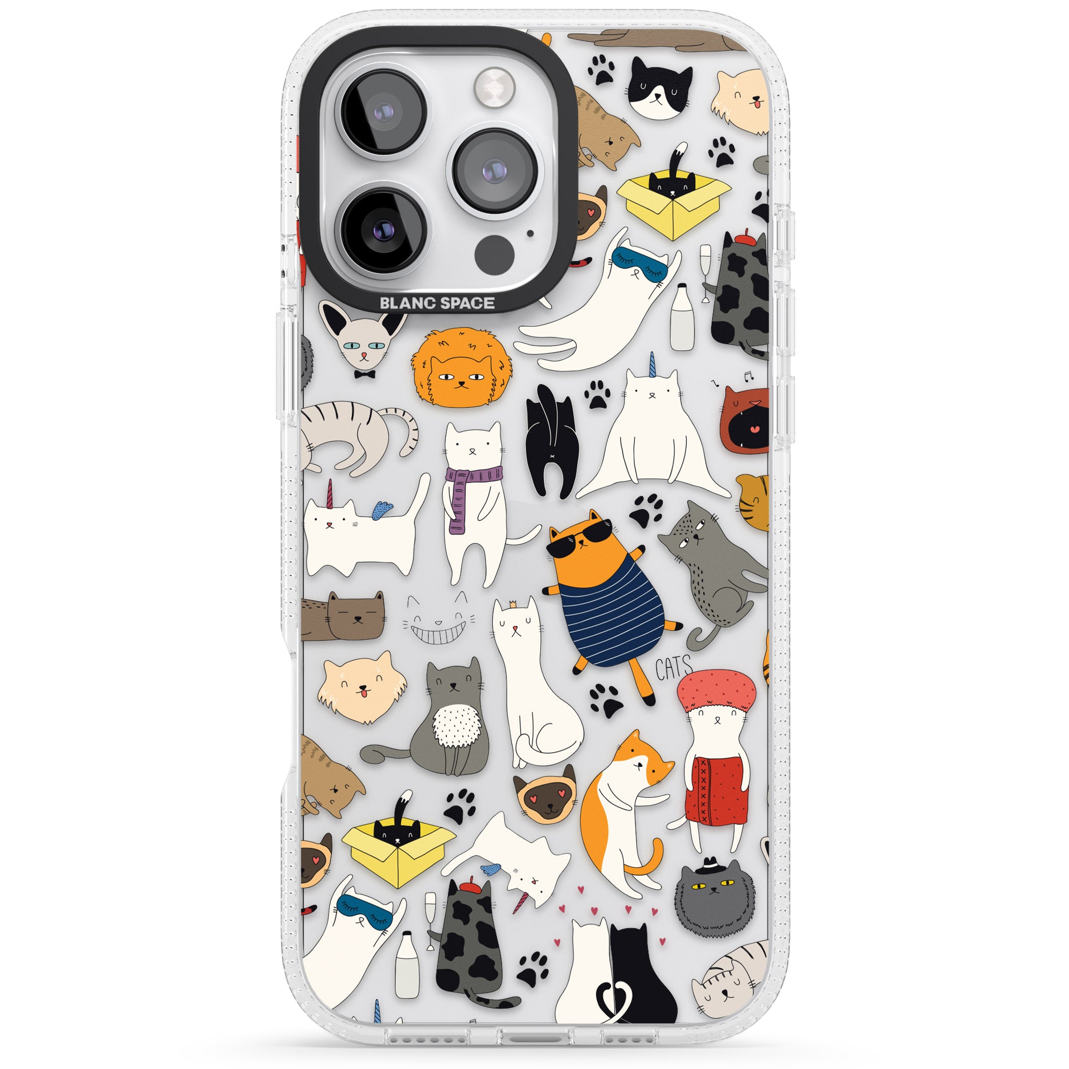Cartoon Cat Collage iPhone 16 Pro Max / 16 Pro Clear Case Impact Air - Blanc Space