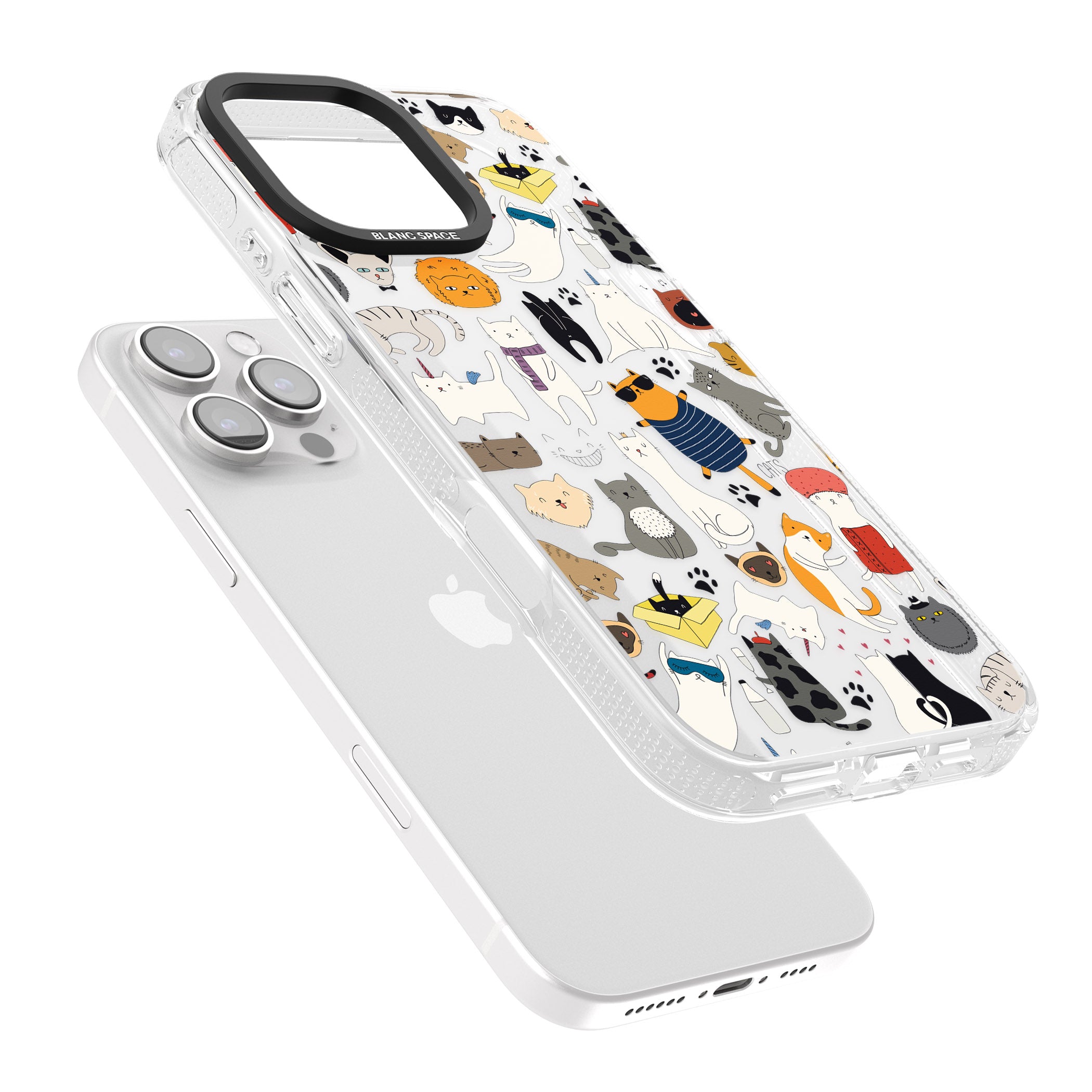 Cartoon Cat Collage iPhone 16 Pro Max / 16 Pro Clear Case Impact Air - Blanc Space