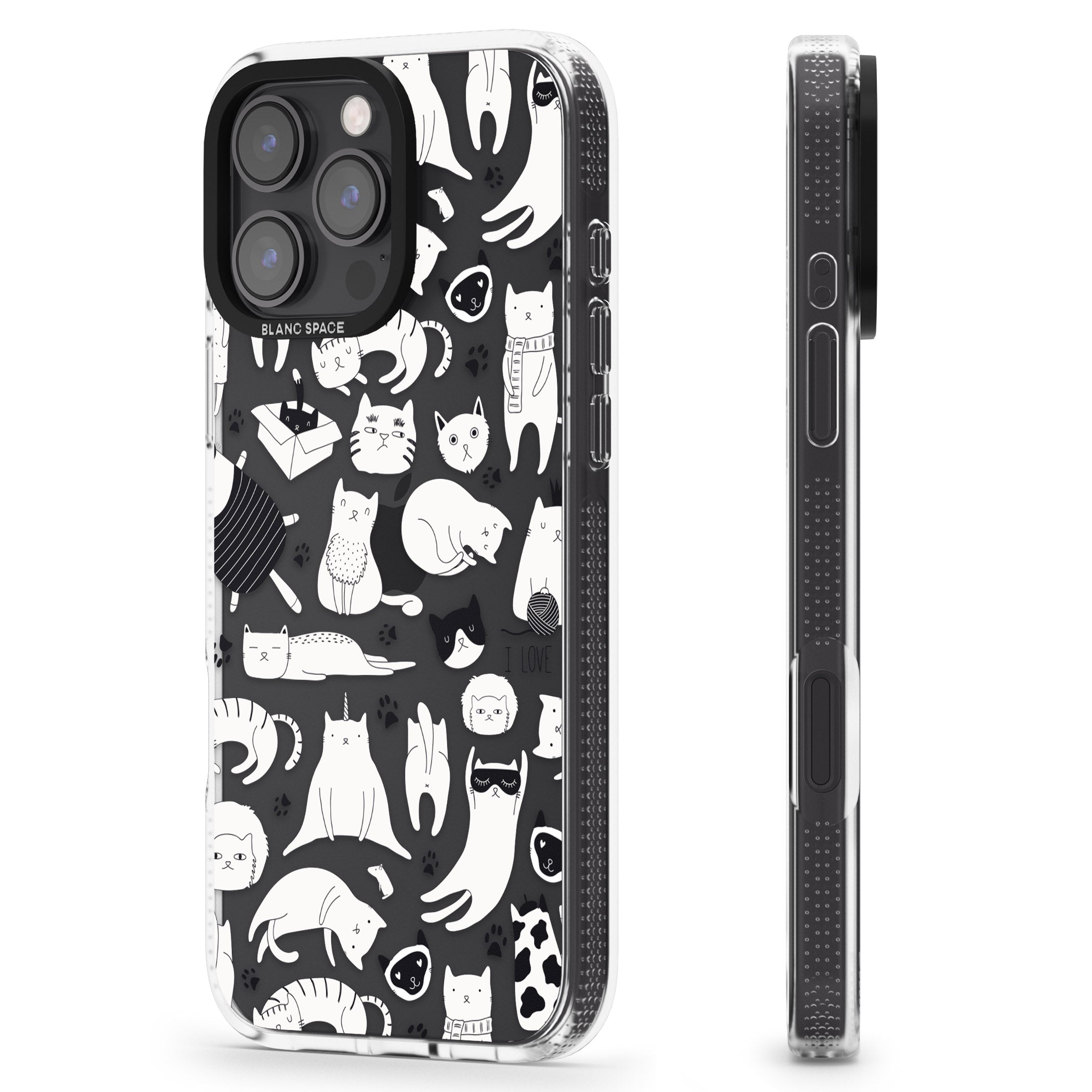 Cartoon Cat Collage - Black & White iPhone 16 Pro Max / 16 Pro Clear Case Impact Air - Blanc Space