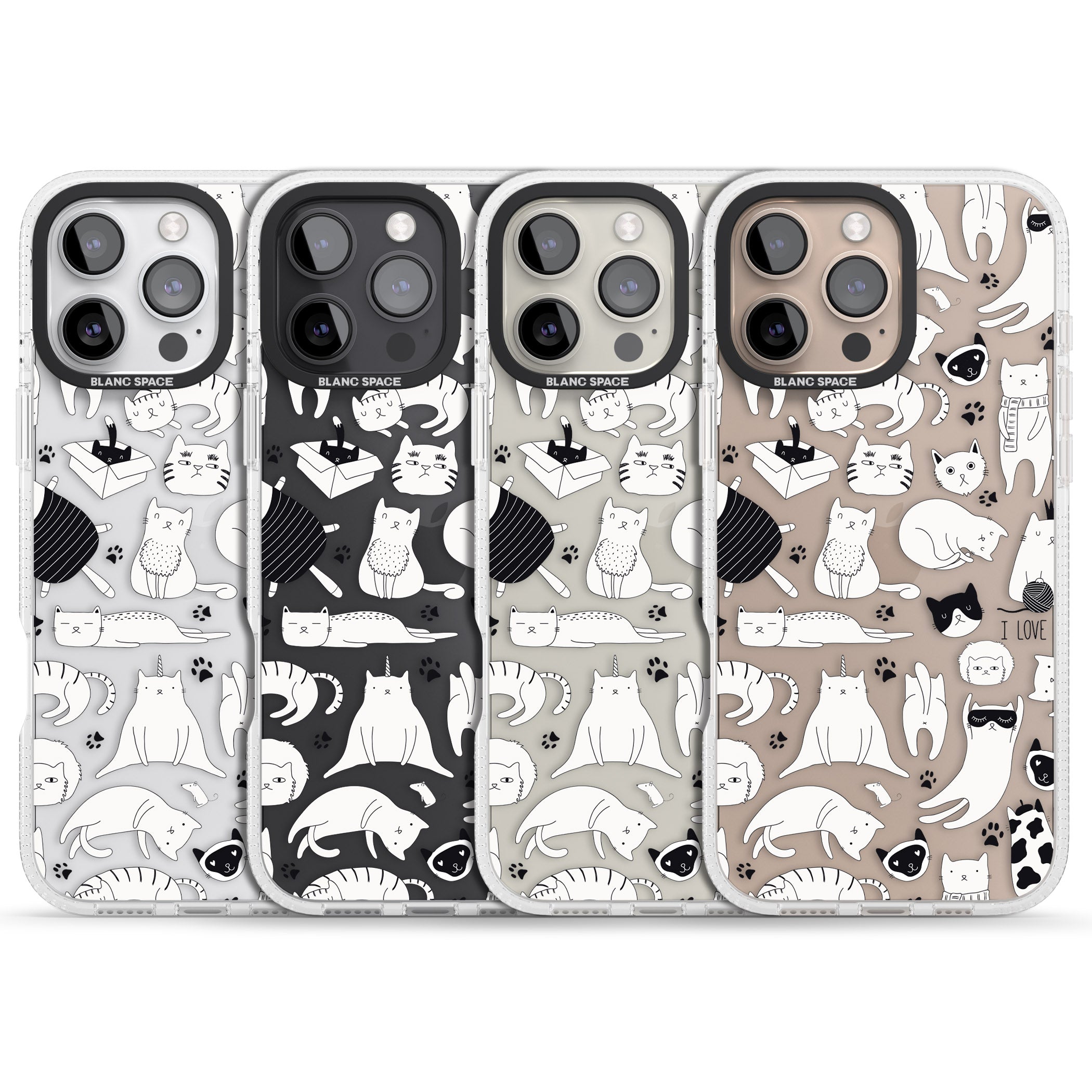 Cartoon Cat Collage - Black & White iPhone 16 Pro Max / 16 Pro Clear Case Impact Air - Blanc Space
