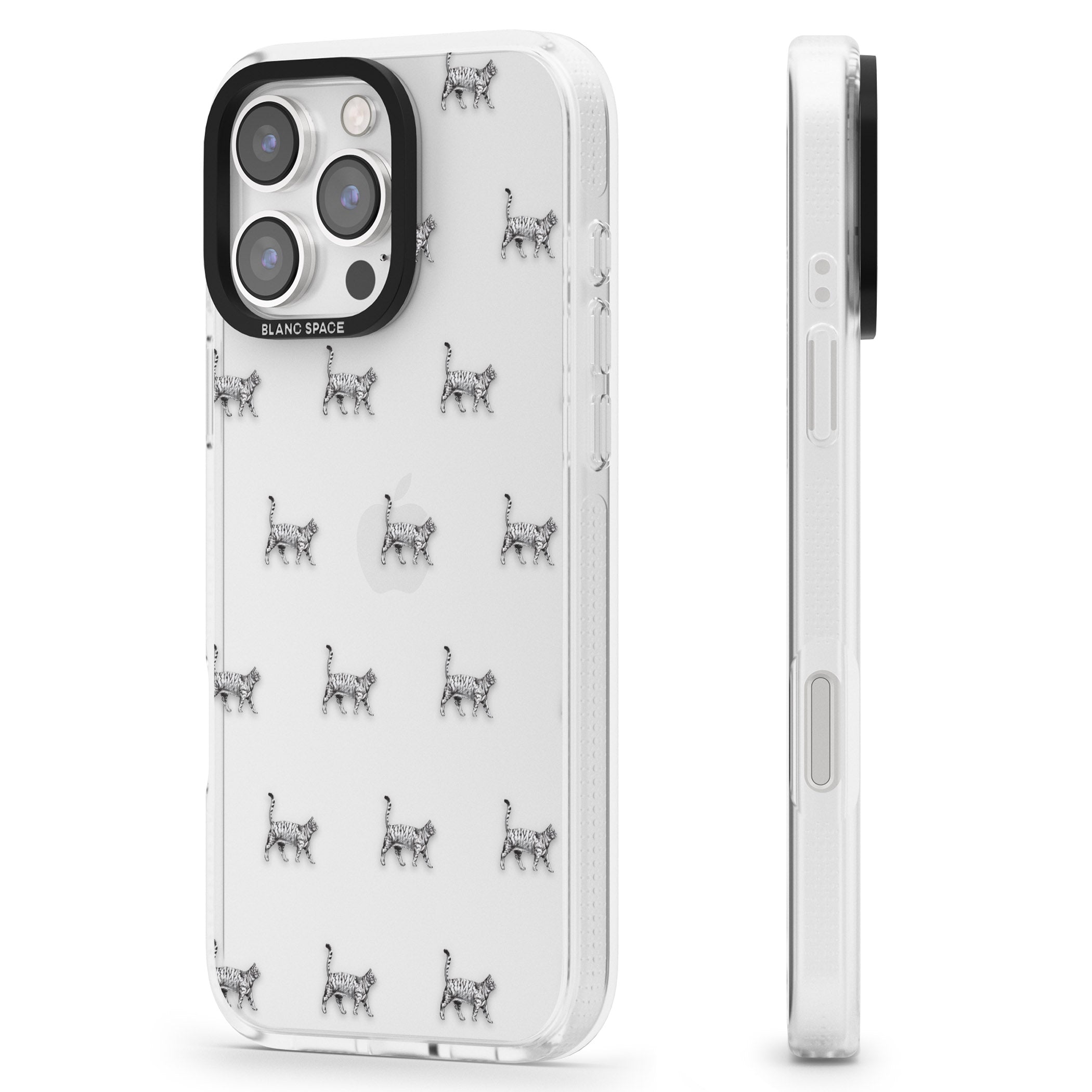 British Shorthair Cat Pattern iPhone 16 Pro Max / 16 Pro Clear Case Impact Air - Blanc Space
