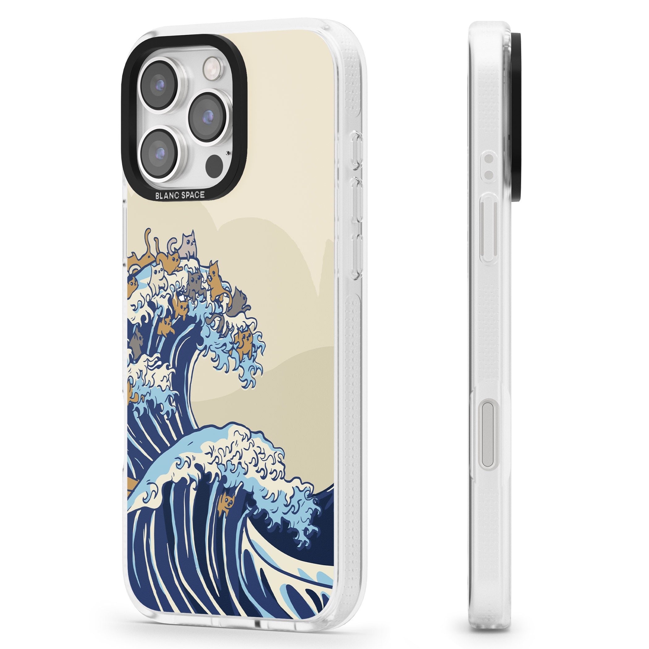 The Great Cat Wave iPhone 16 Pro Max / 16 Pro Clear Case Impact Air - Blanc Space