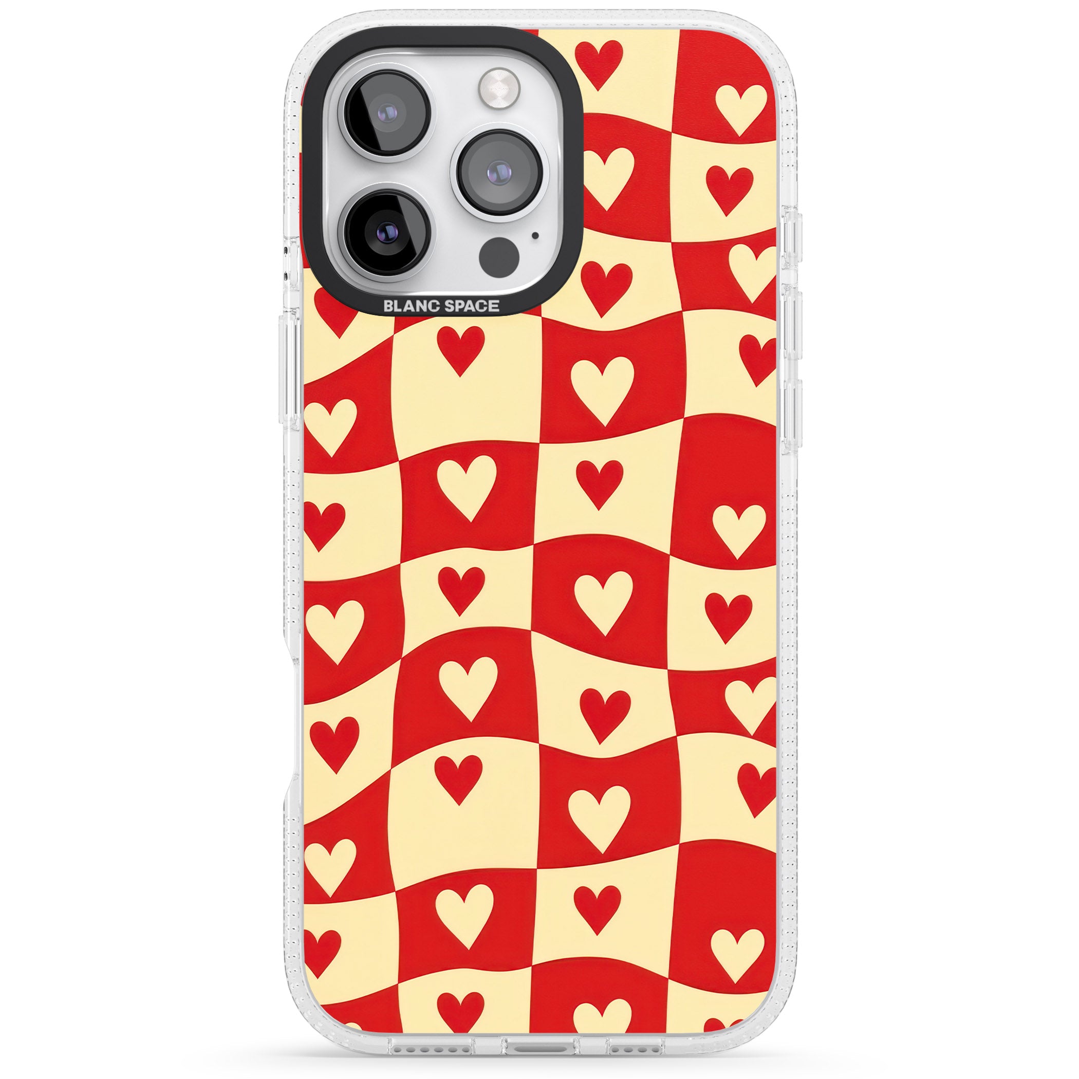 Red Wavy Checked & Hearts iPhone 16 Pro Max / 16 Pro Clear Case Impact Air - Blanc Space