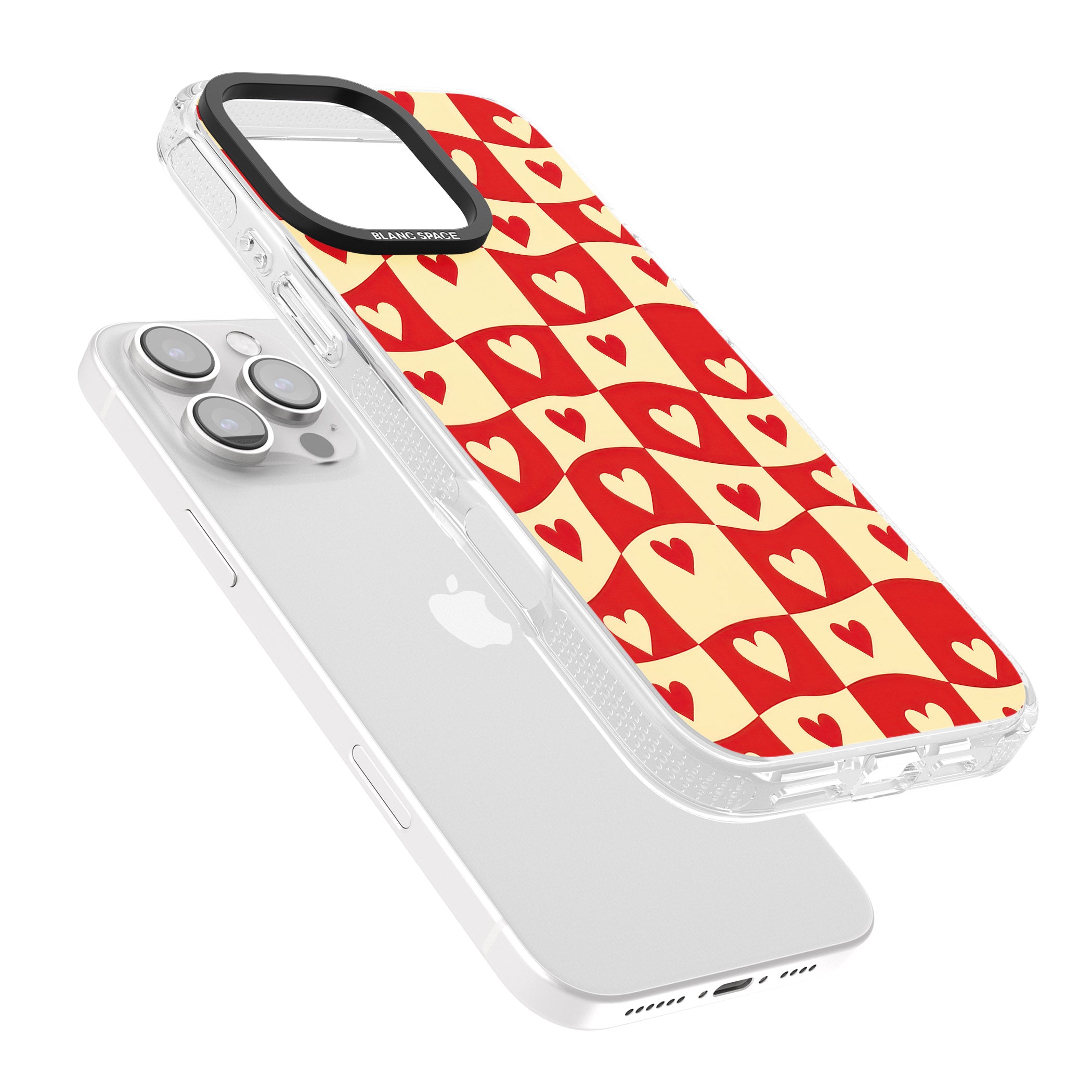 Red Wavy Checked & Hearts iPhone 16 Pro Max / 16 Pro Clear Case Impact Air - Blanc Space