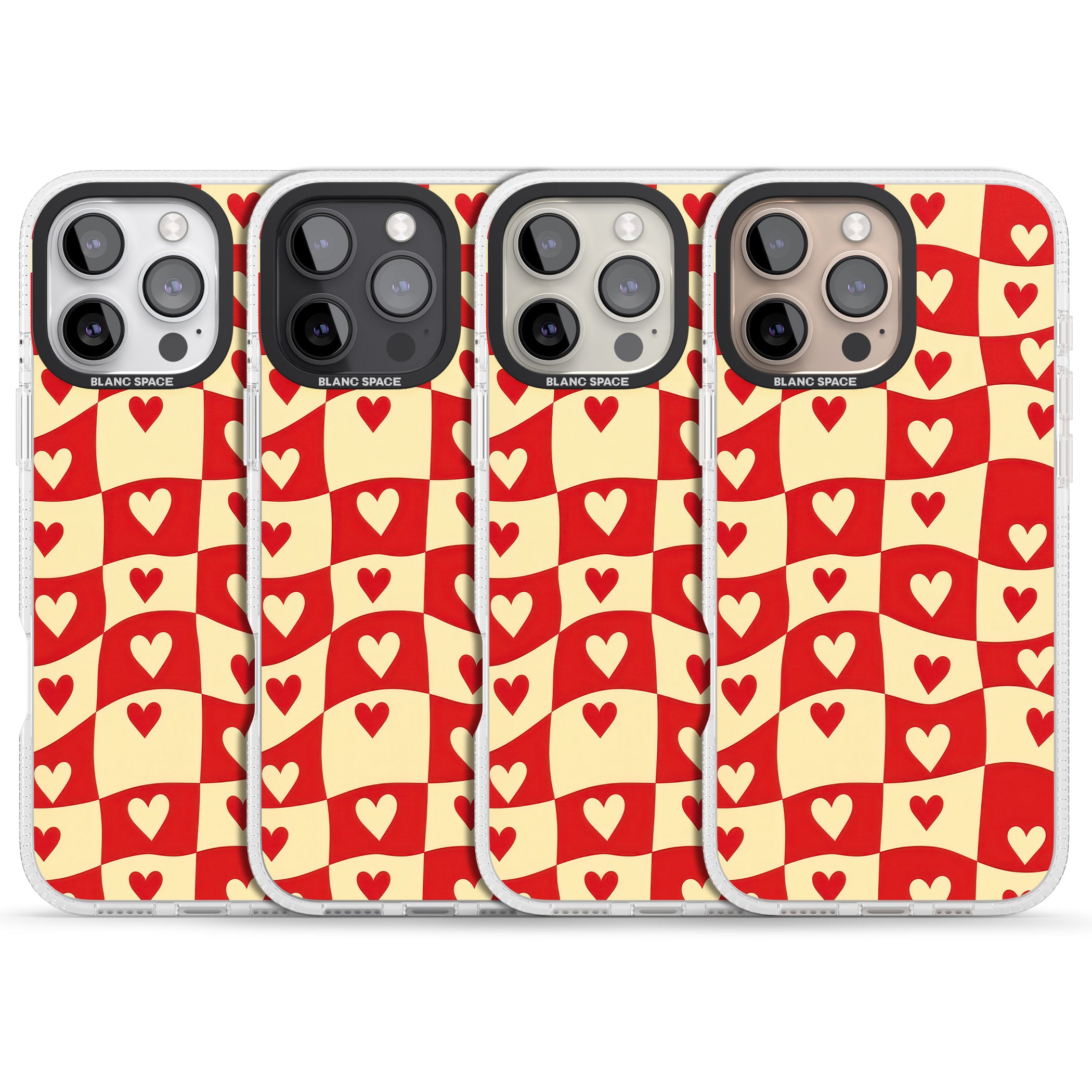 Red Wavy Checked & Hearts iPhone 16 Pro Max / 16 Pro Clear Case Impact Air - Blanc Space