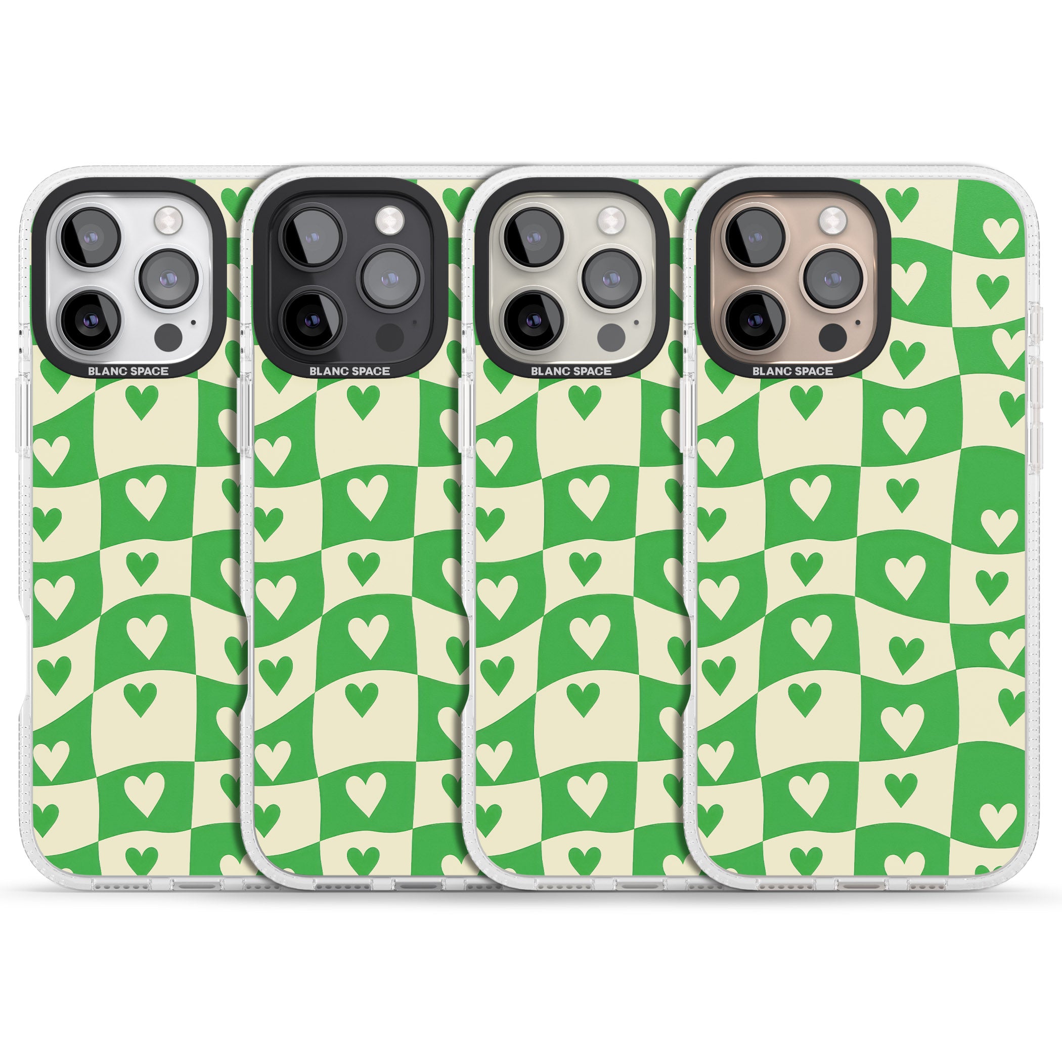 Green Wavy Checked & Hearts iPhone 16 Pro Max / 16 Pro Clear Case Impact Air - Blanc Space