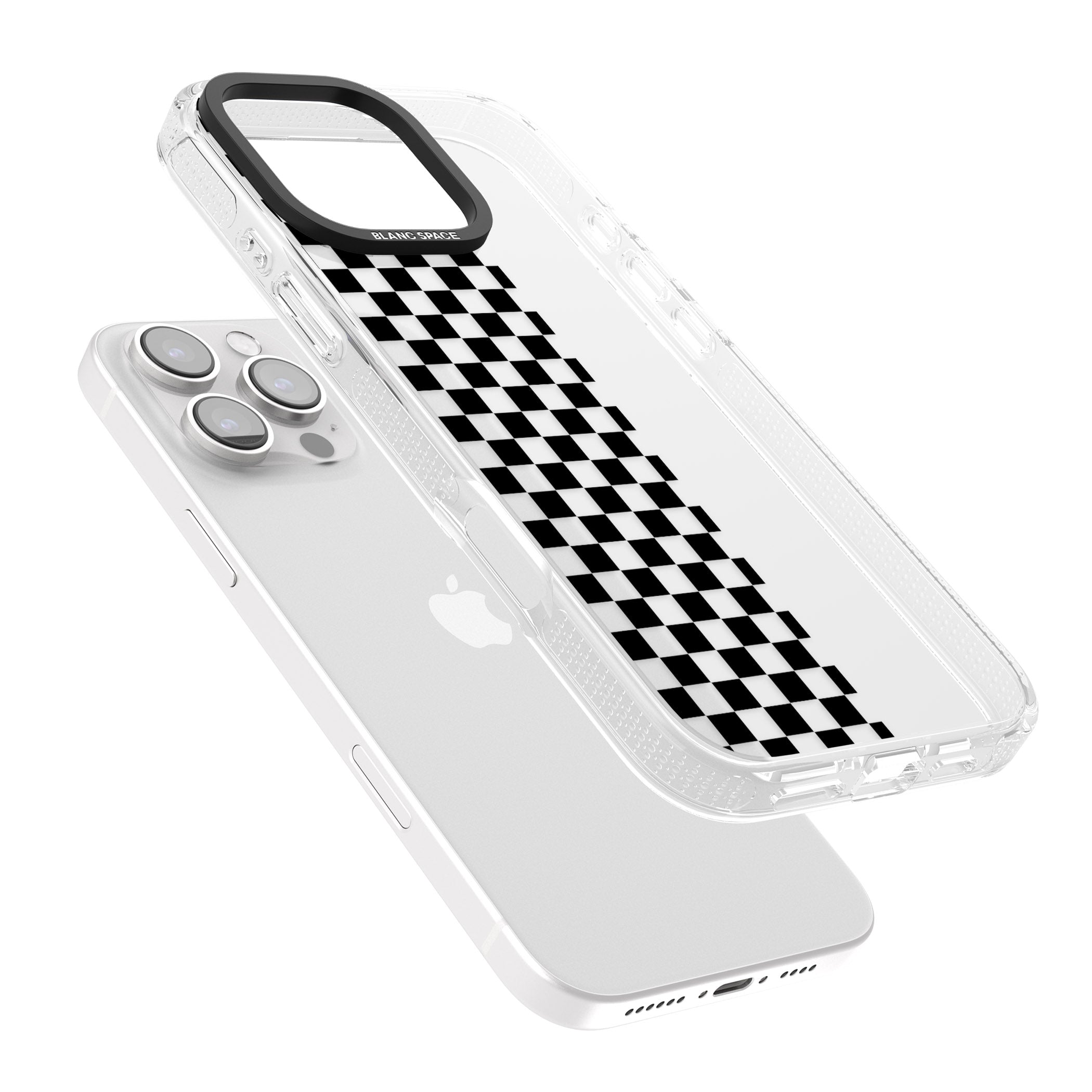 Checker: Half Black Check on Clear iPhone 16 Pro Max / 16 Pro Clear Case Impact Air - Blanc Space