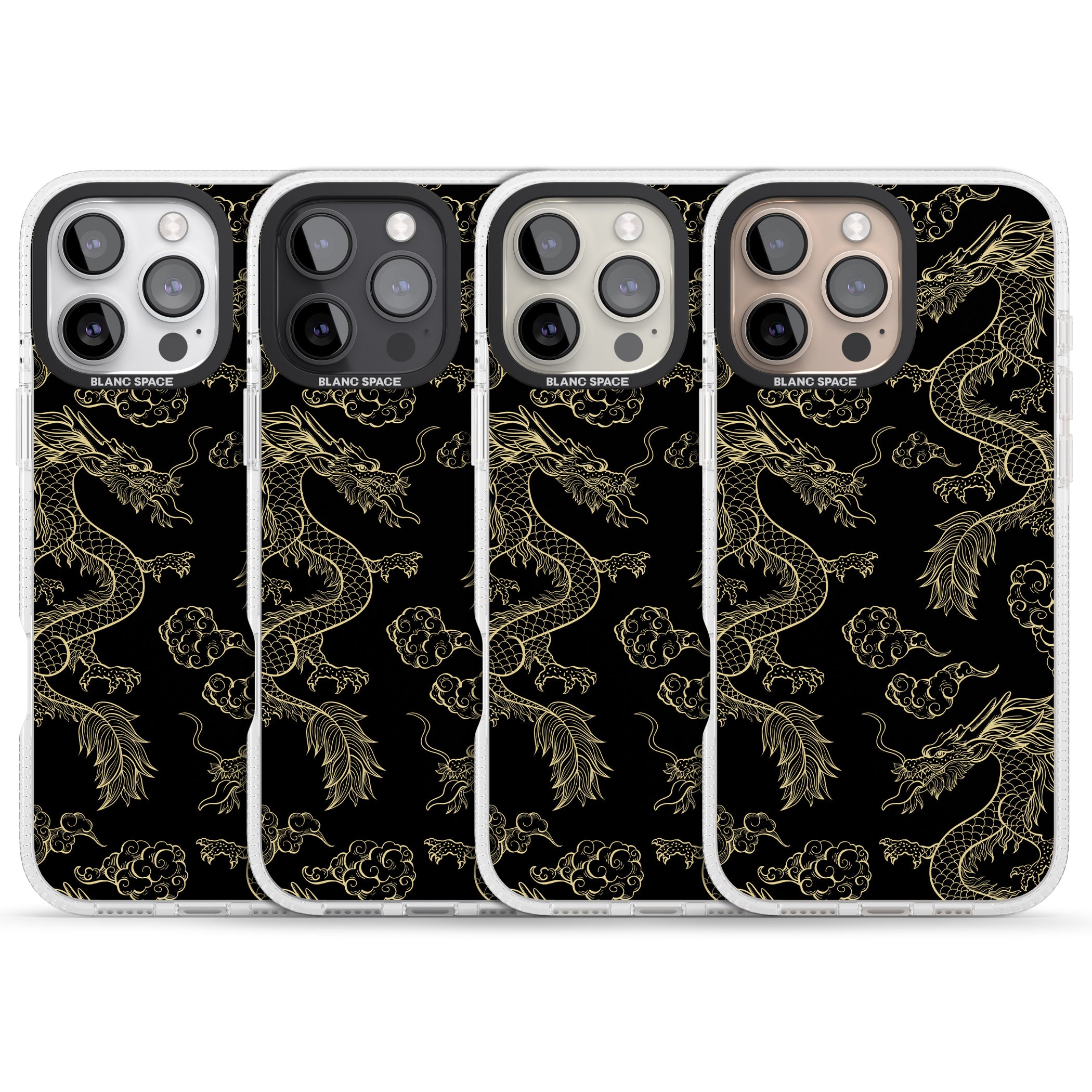 Black and Gold Dragon Pattern iPhone 16 Pro Max / 16 Pro Clear Case Impact Air - Blanc Space