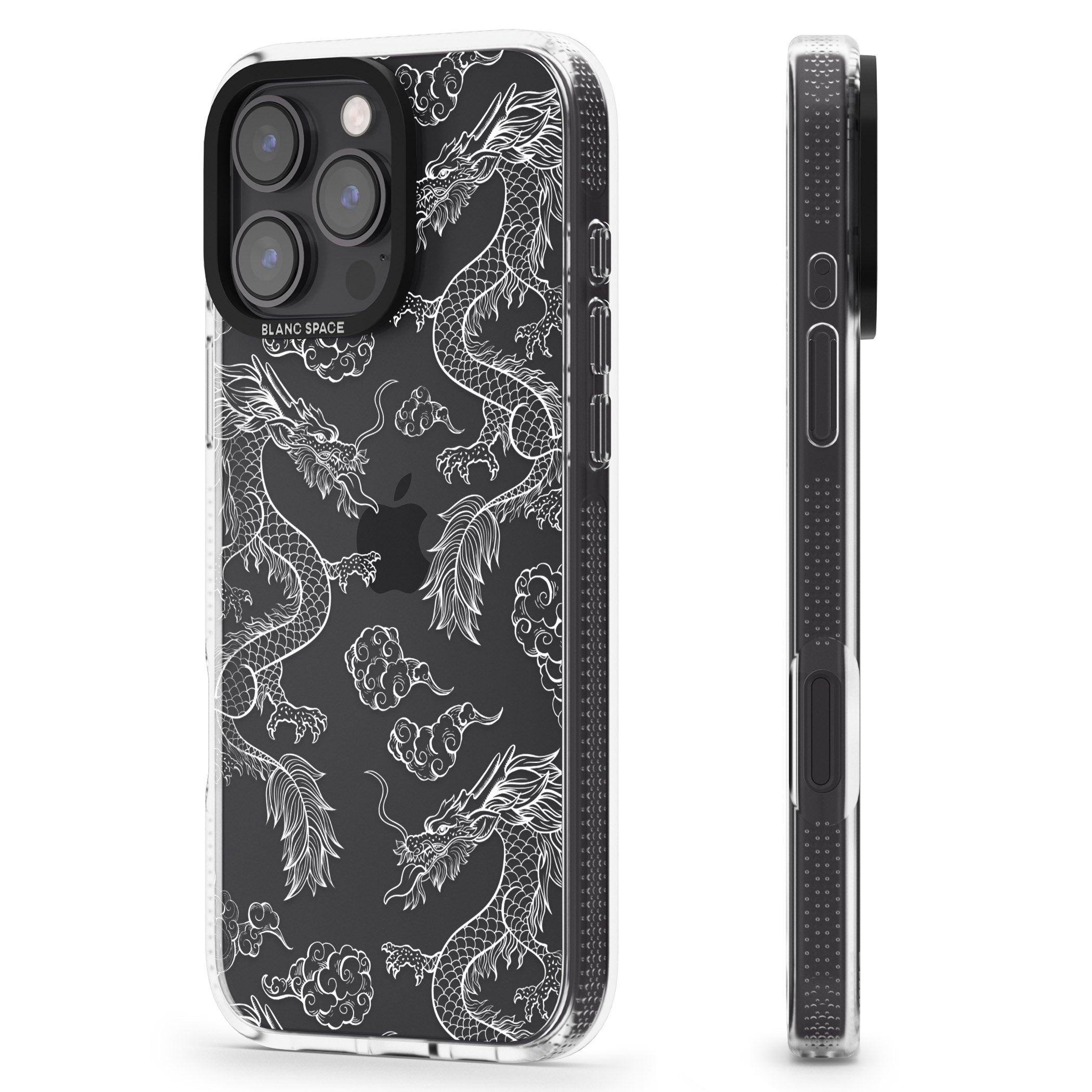 White Dragon Pattern iPhone 16 Pro Max / 16 Pro Clear Case Impact Air - Blanc Space