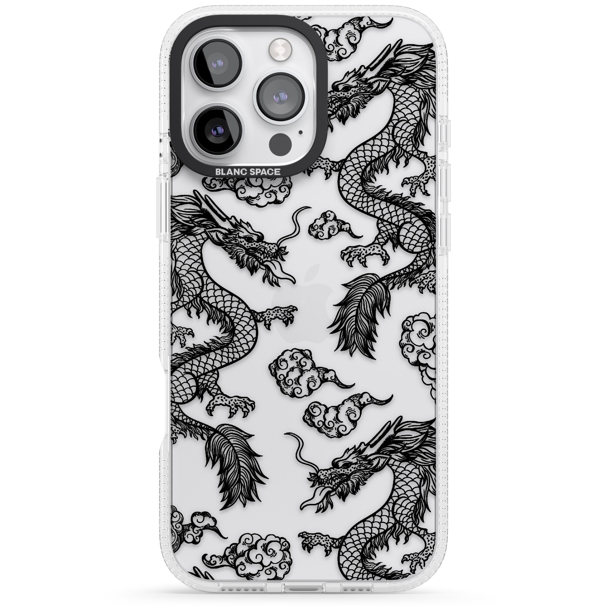 Black Dragon Pattern iPhone 16 Pro Max / 16 Pro Clear Case Impact Air - Blanc Space