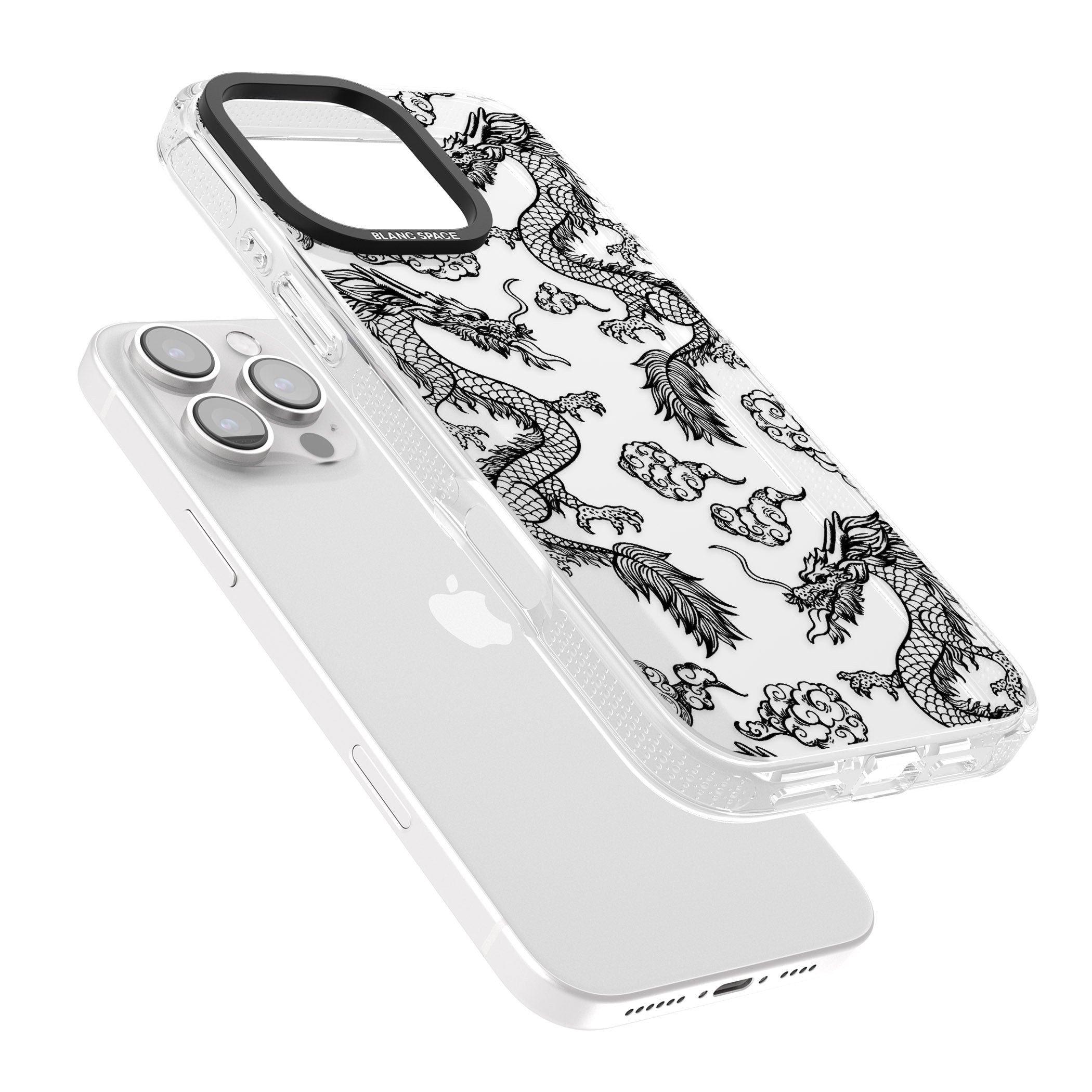 Black Dragon Pattern iPhone 16 Pro Max / 16 Pro Clear Case Impact Air - Blanc Space