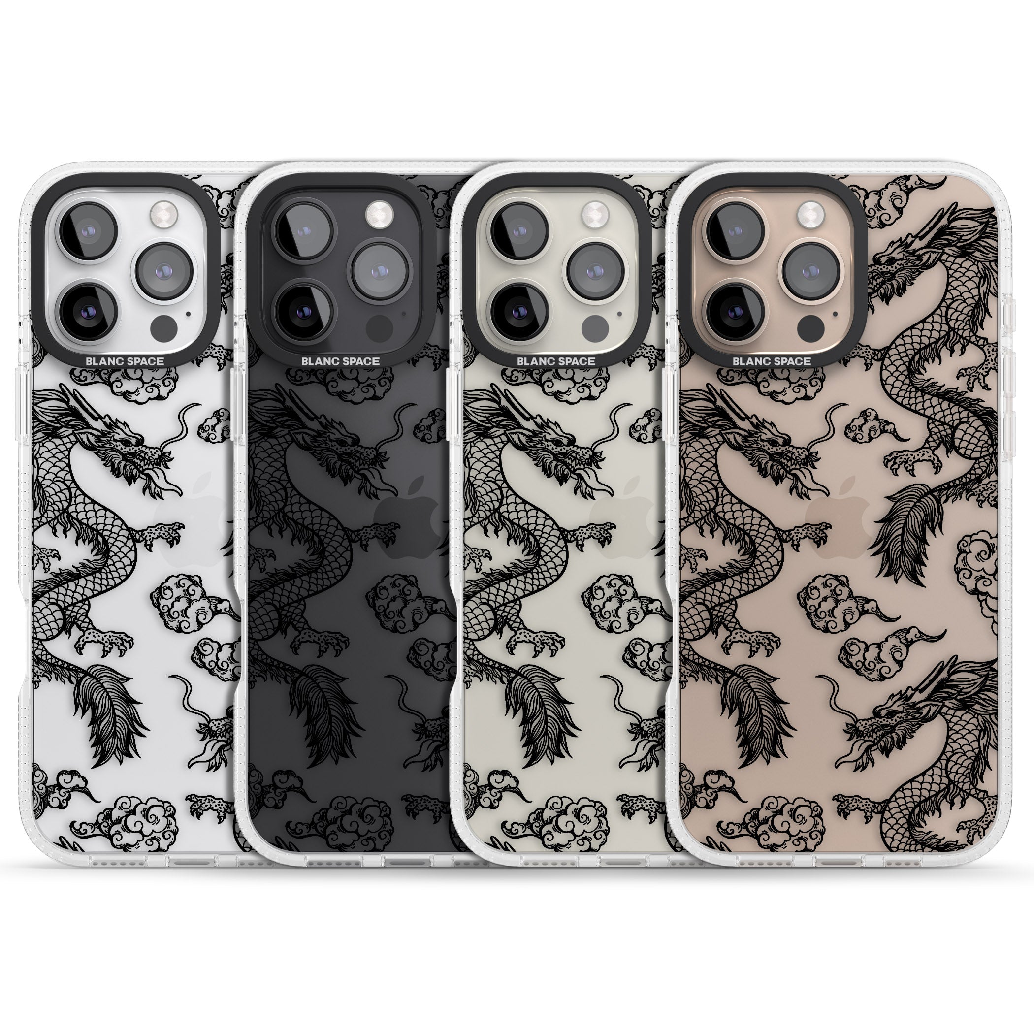 Black Dragon Pattern iPhone 16 Pro Max / 16 Pro Clear Case Impact Air - Blanc Space