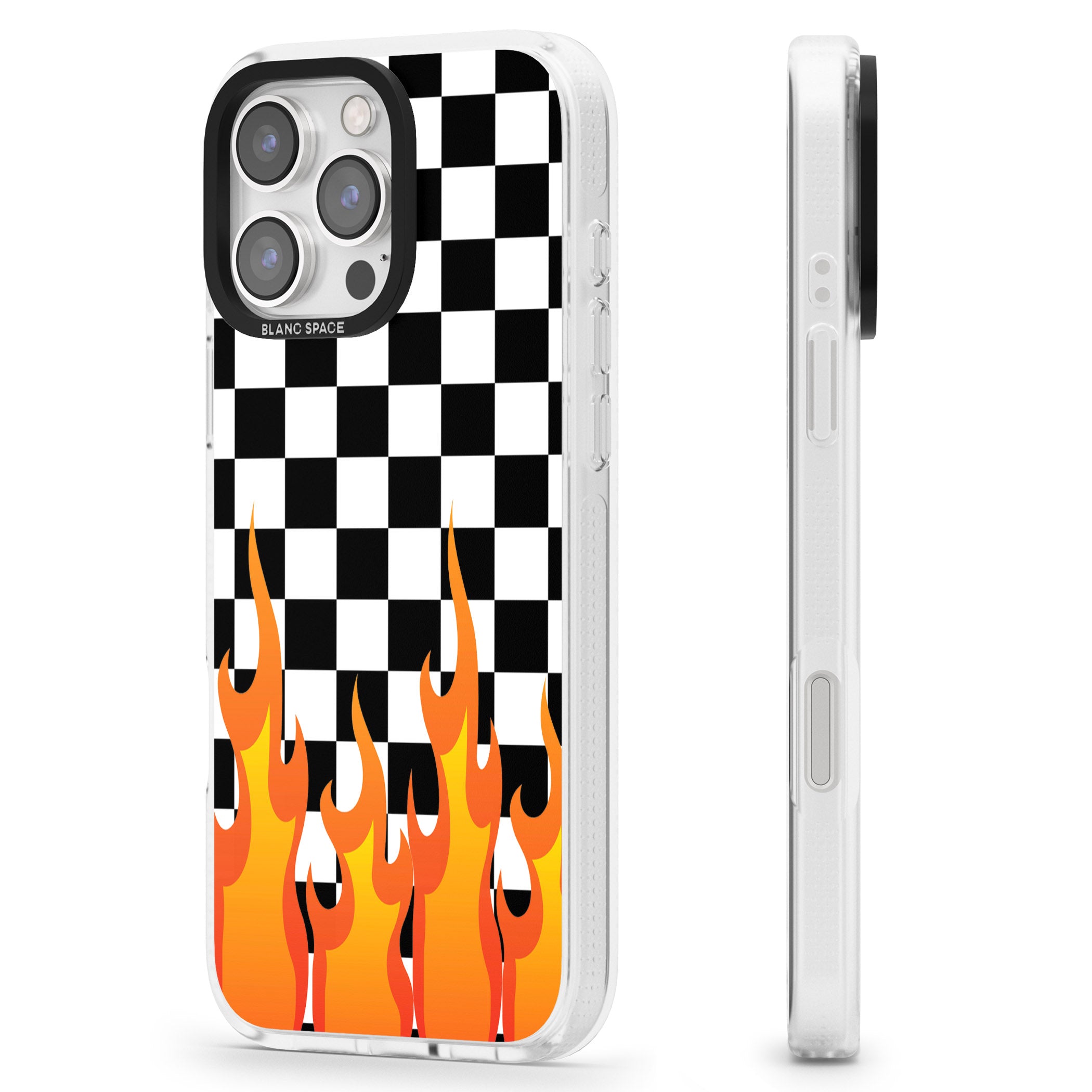 Checkered Fire iPhone 16 Pro Max / 16 Pro Clear Case Impact Air - Blanc Space