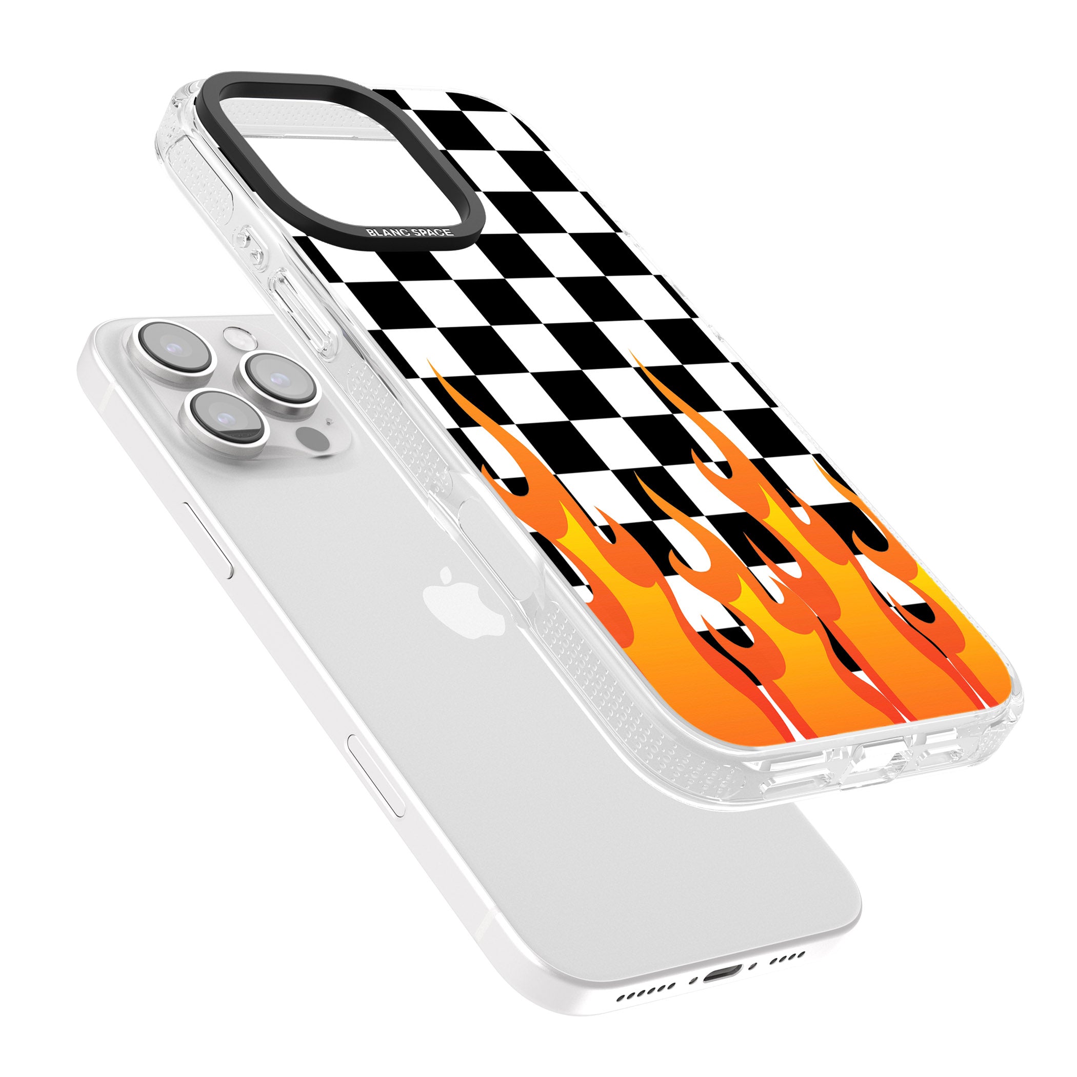 Checkered Fire iPhone 16 Pro Max / 16 Pro Clear Case Impact Air - Blanc Space