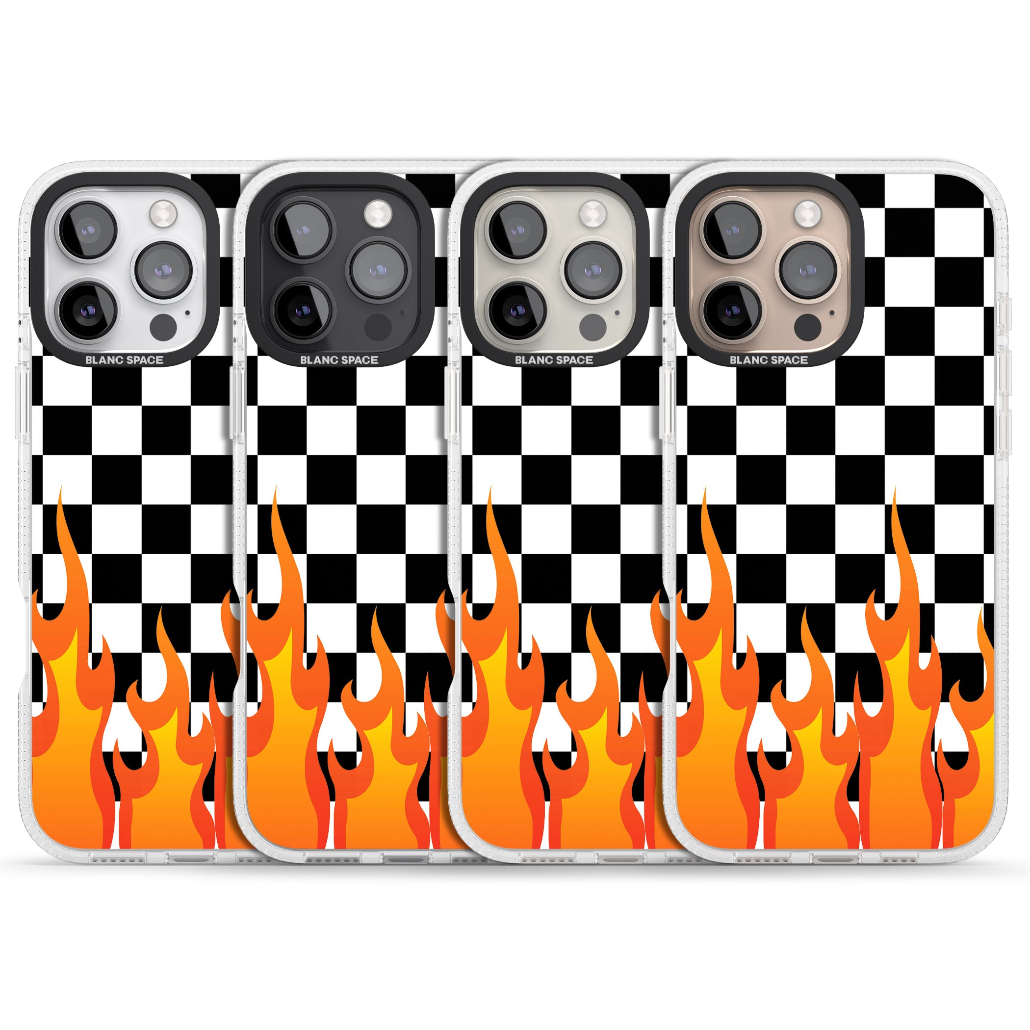Checkered Fire iPhone 16 Pro Max / 16 Pro Clear Case Impact Air - Blanc Space