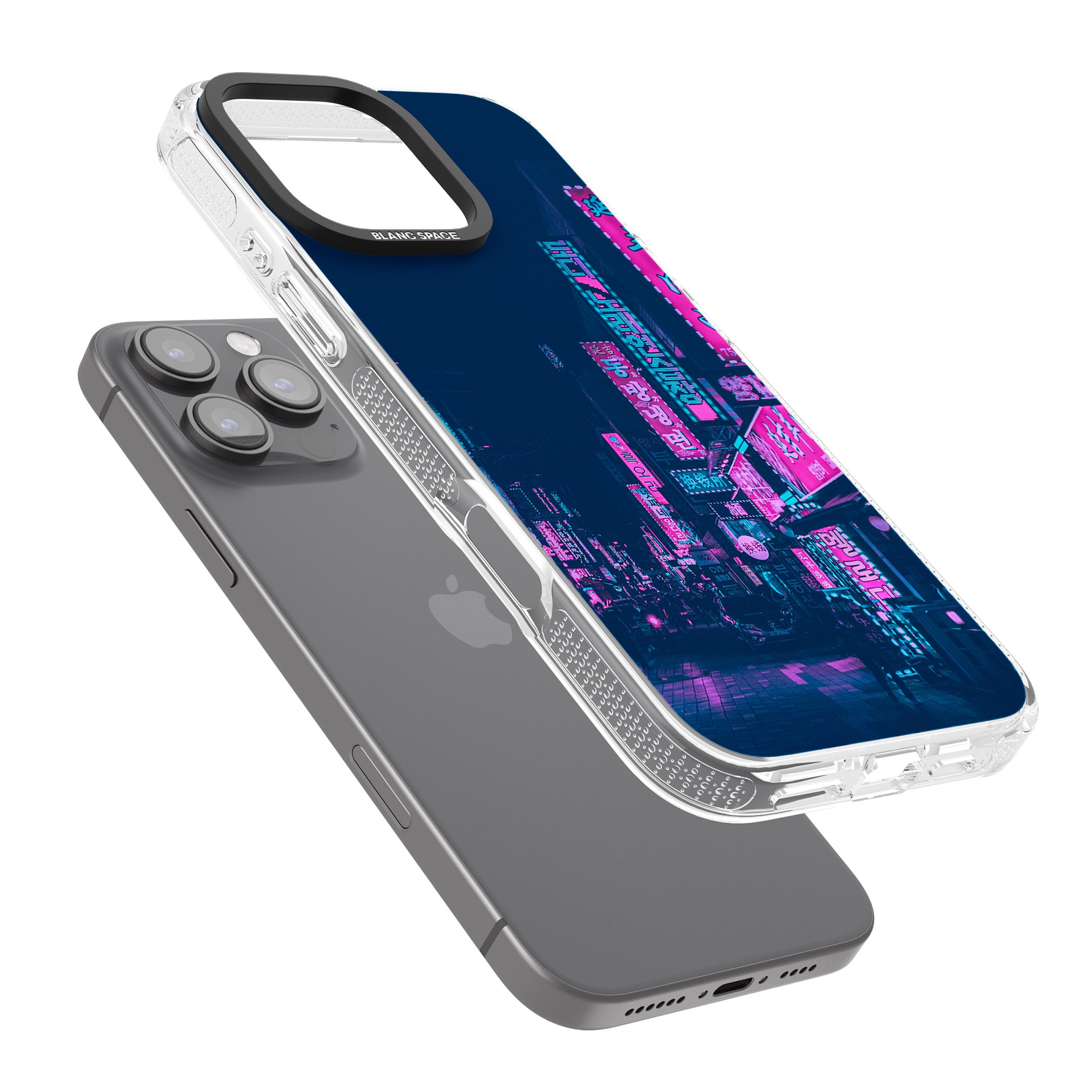 Pink & Turquoise - Neon Cities iPhone 16 Pro Max / 16 Pro Clear Case Impact Air - Blanc Space