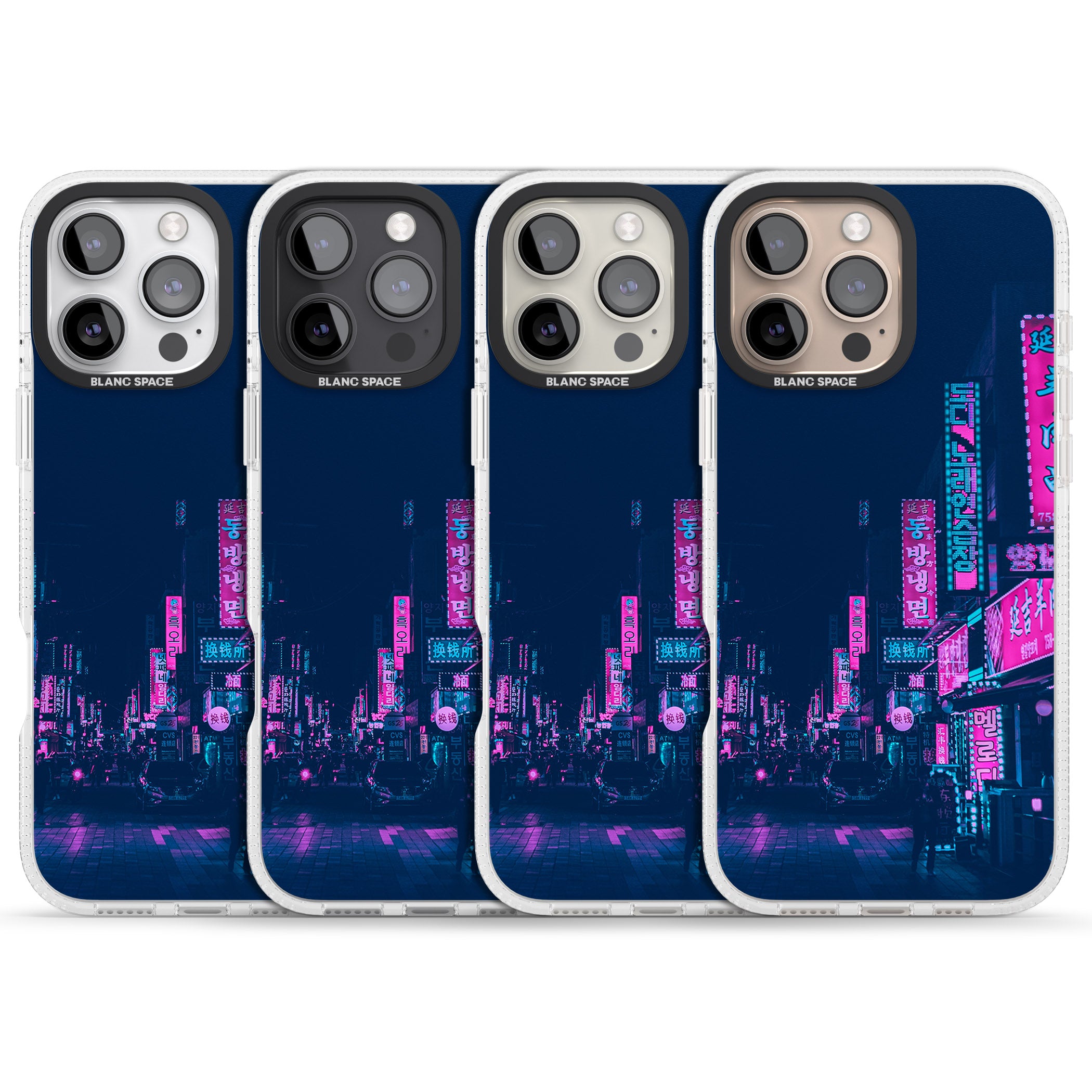 Pink & Turquoise - Neon Cities iPhone 16 Pro Max / 16 Pro Clear Case Impact Air - Blanc Space