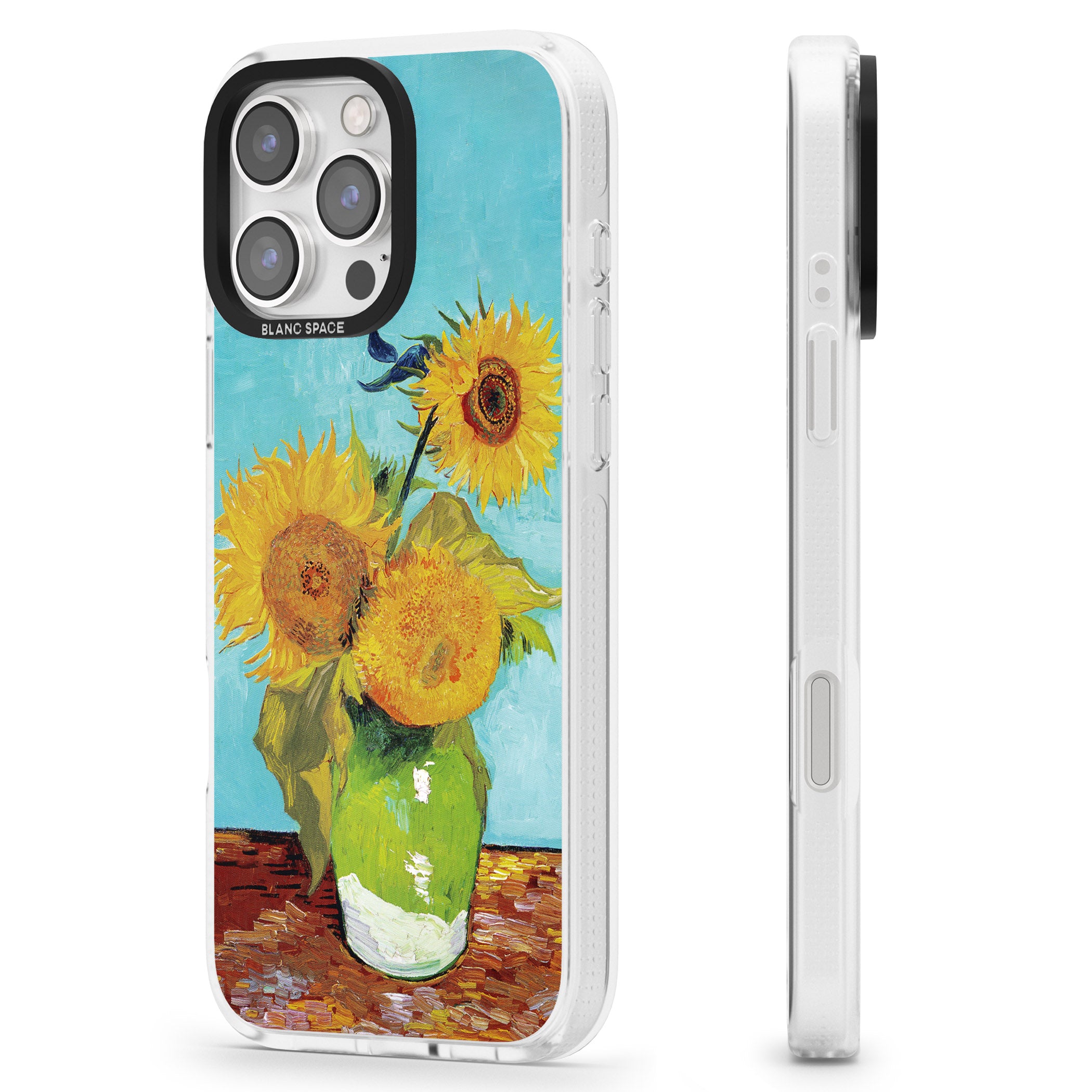 Vase with Three Sunflowers iPhone 16 Pro Max / 16 Pro Clear Case Impact Air - Blanc Space
