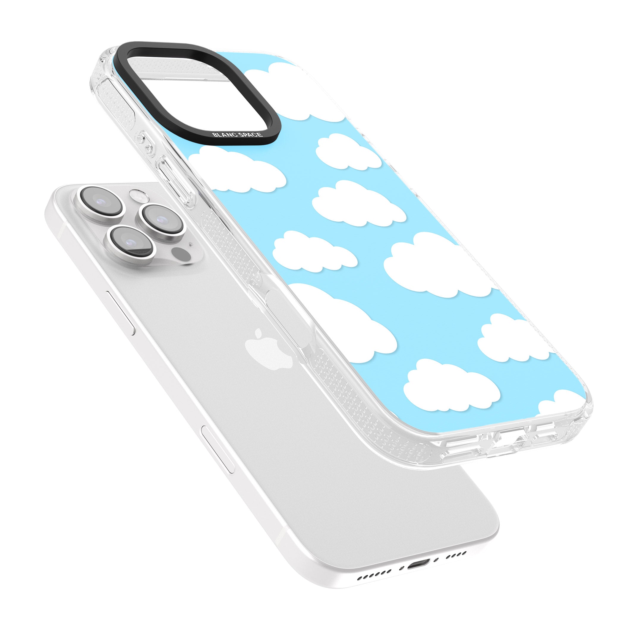 Blue Sky & Clouds Pattern iPhone 16 Pro Max / 16 Pro Clear Case Impact Air - Blanc Space