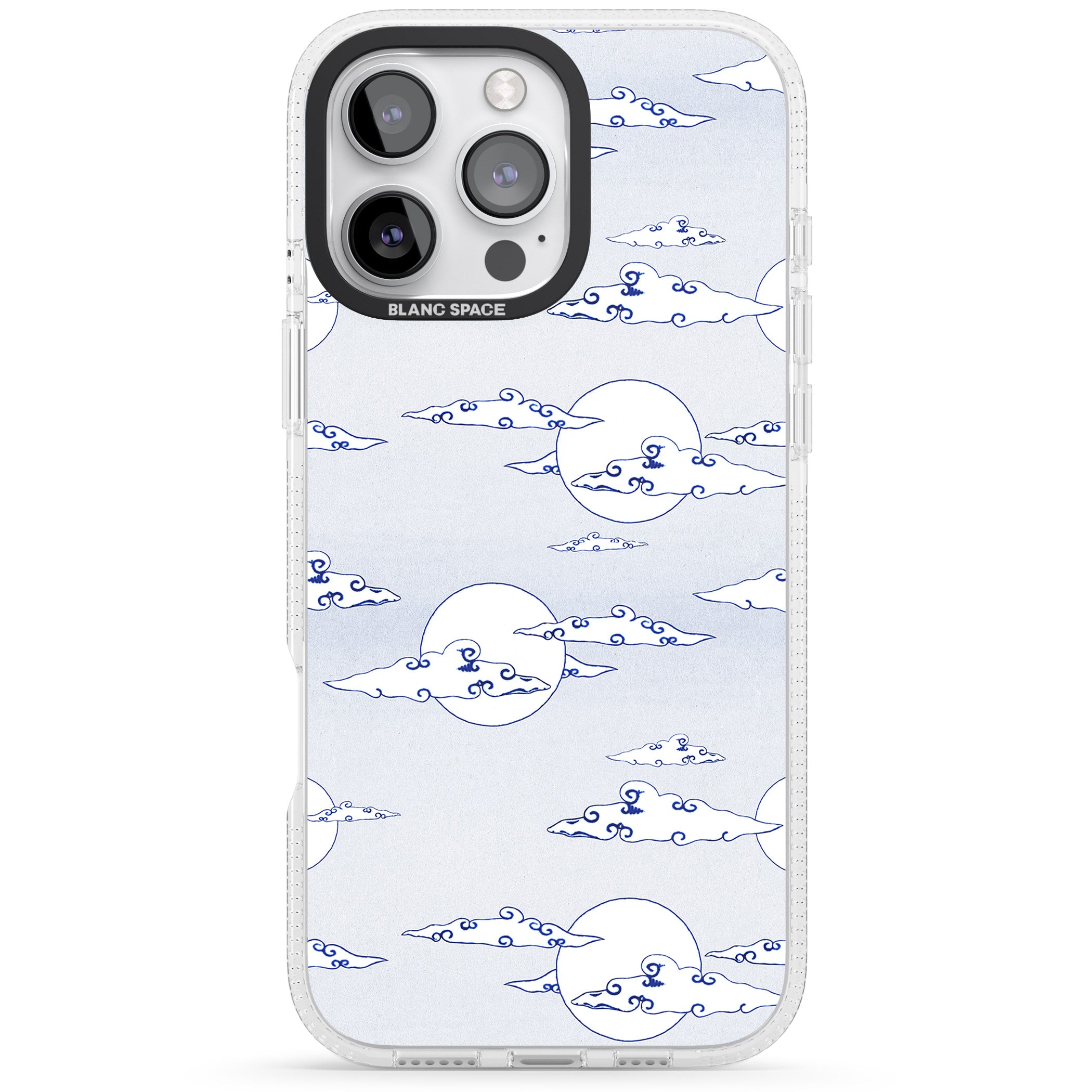 Moon & Clouds iPhone 16 Pro Max / 16 Pro Clear Case Impact Air - Blanc Space