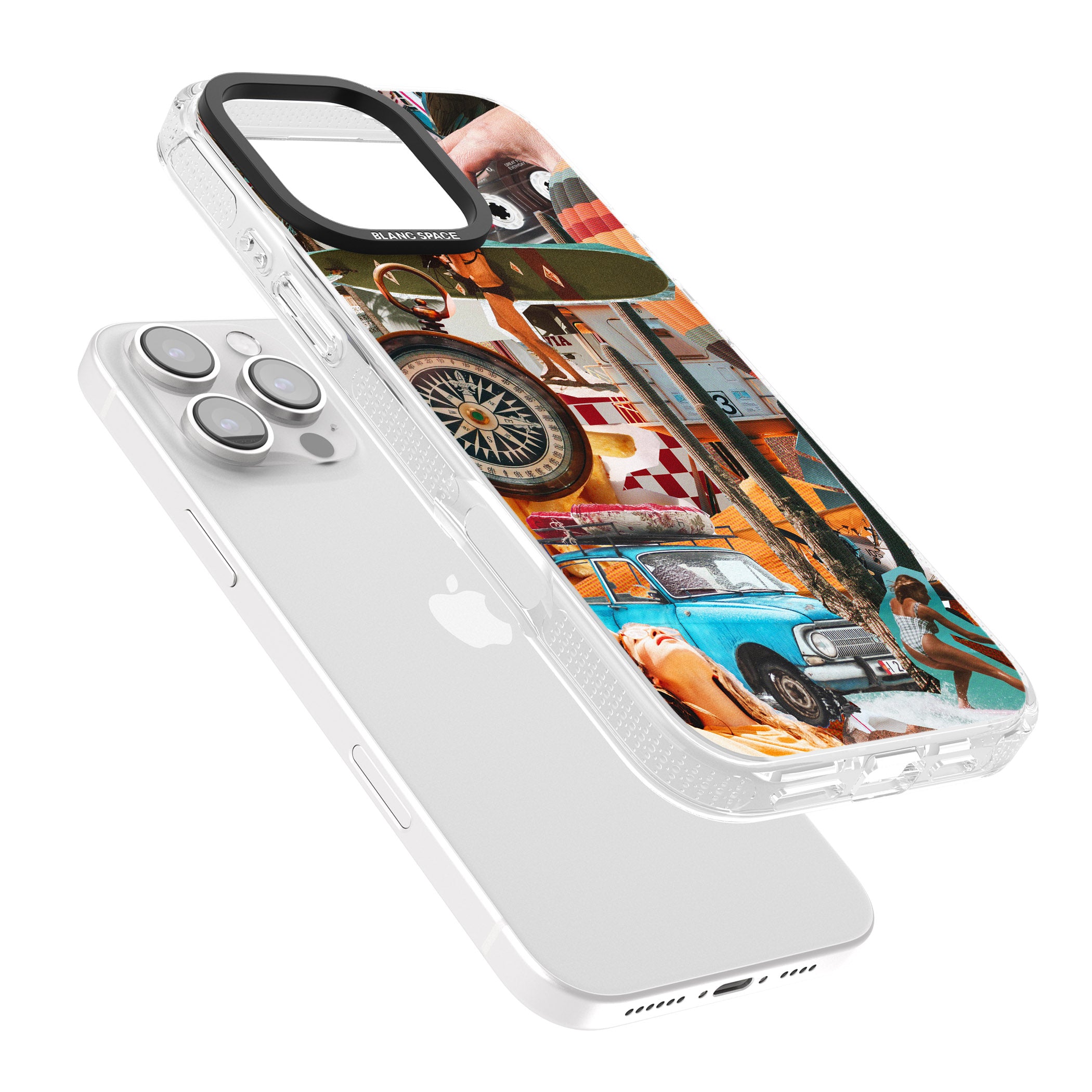 Vintage Collage: Road Trip iPhone 16 Pro Max / 16 Pro Clear Case Impact Air - Blanc Space