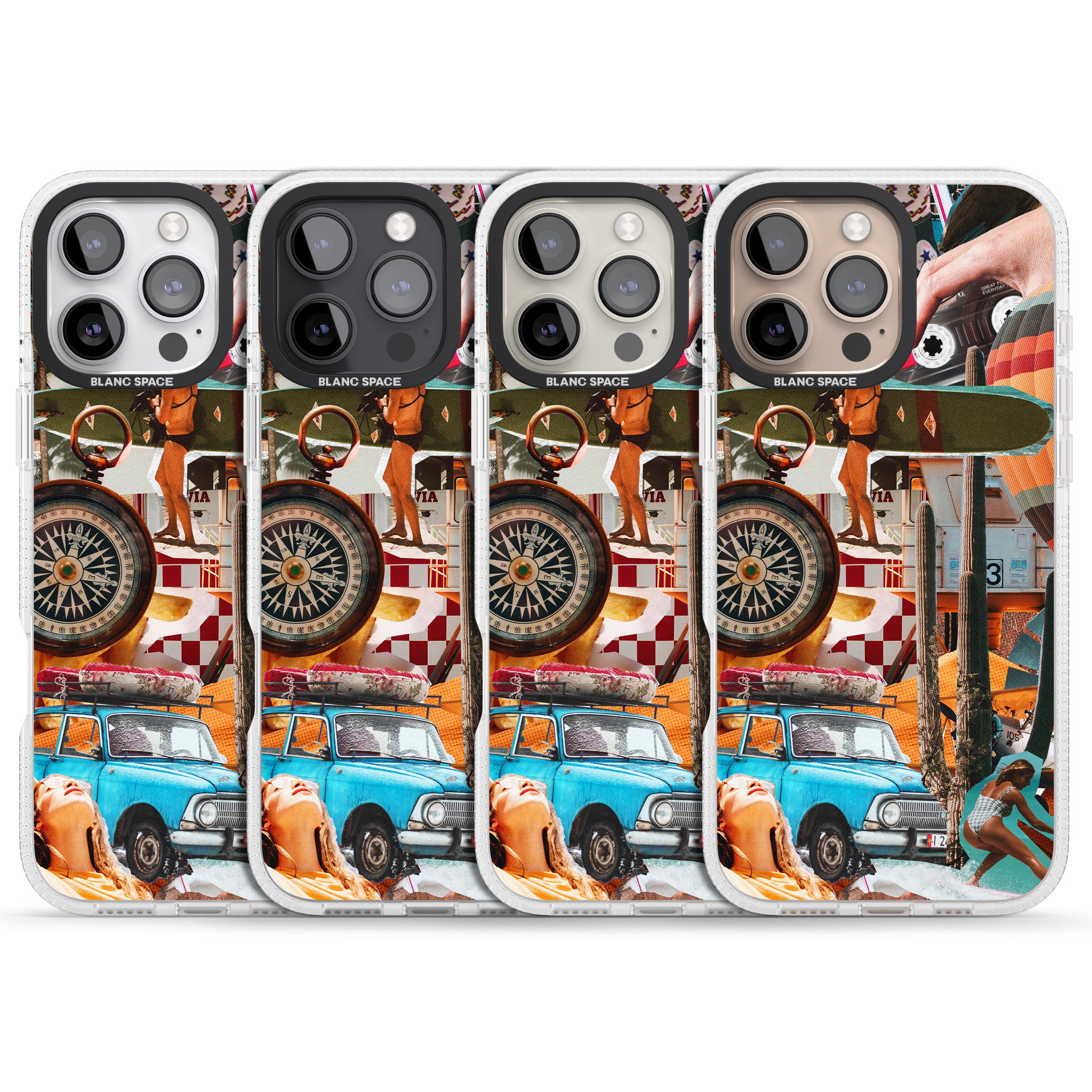 Vintage Collage: Road Trip iPhone 16 Pro Max / 16 Pro Clear Case Impact Air - Blanc Space