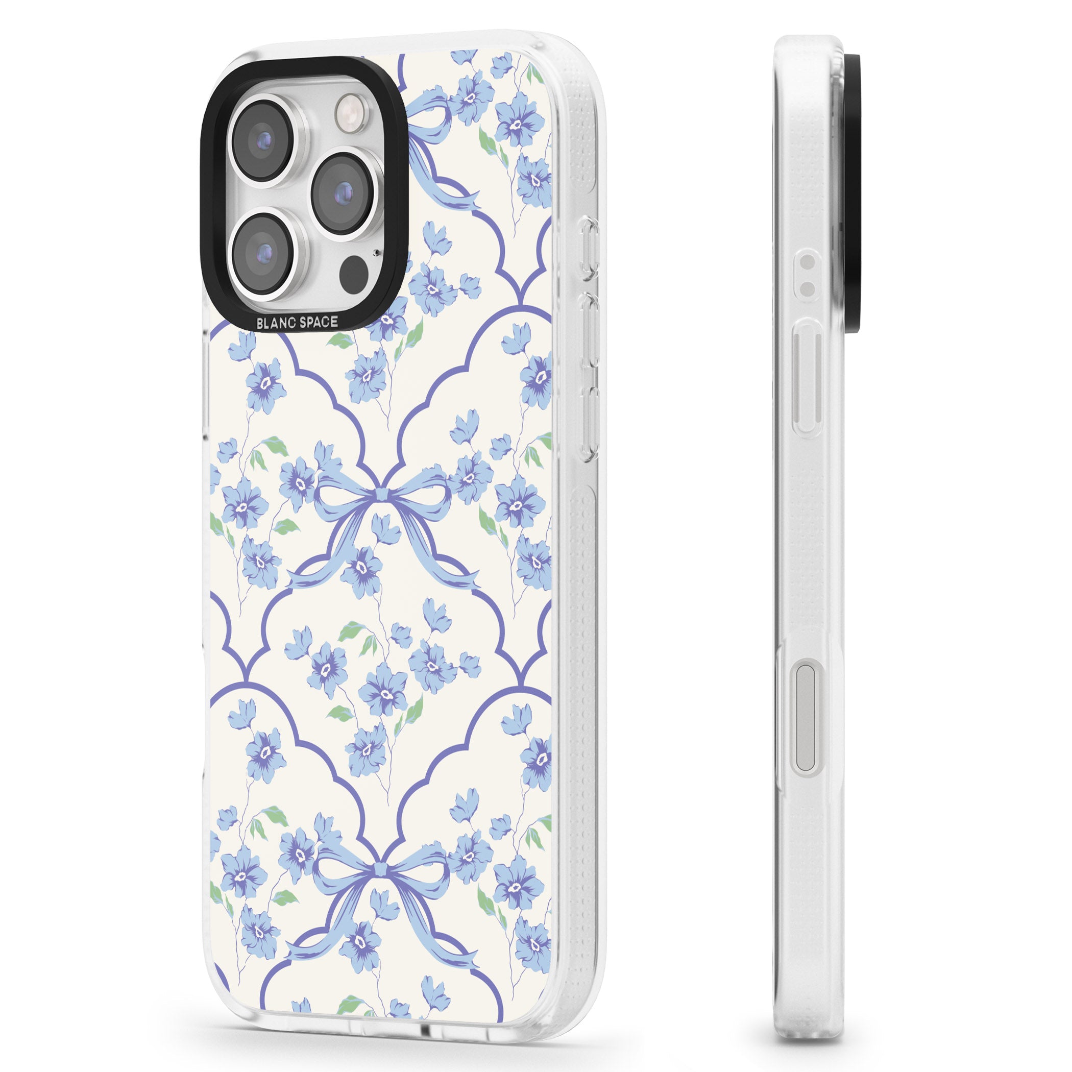 Blue Cottage Floral iPhone 16 Pro Max / 16 Pro Clear Case Impact Air - Blanc Space