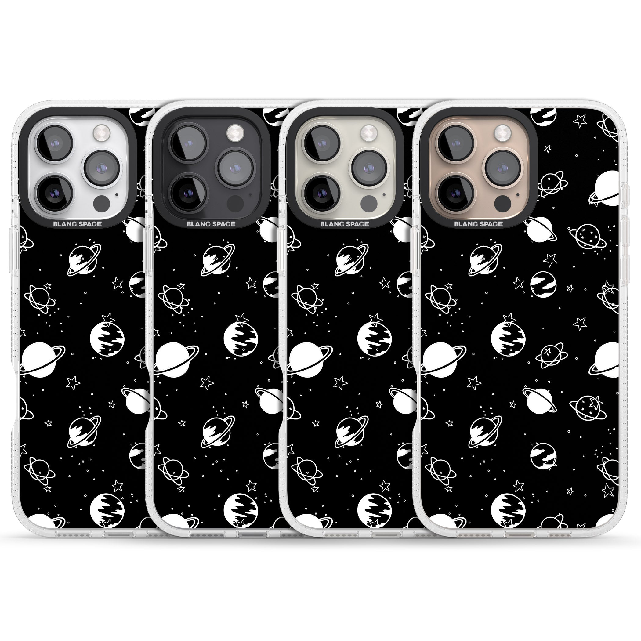 White Planets on Black iPhone 16 Pro Max / 16 Pro Clear Case Impact Air - Blanc Space