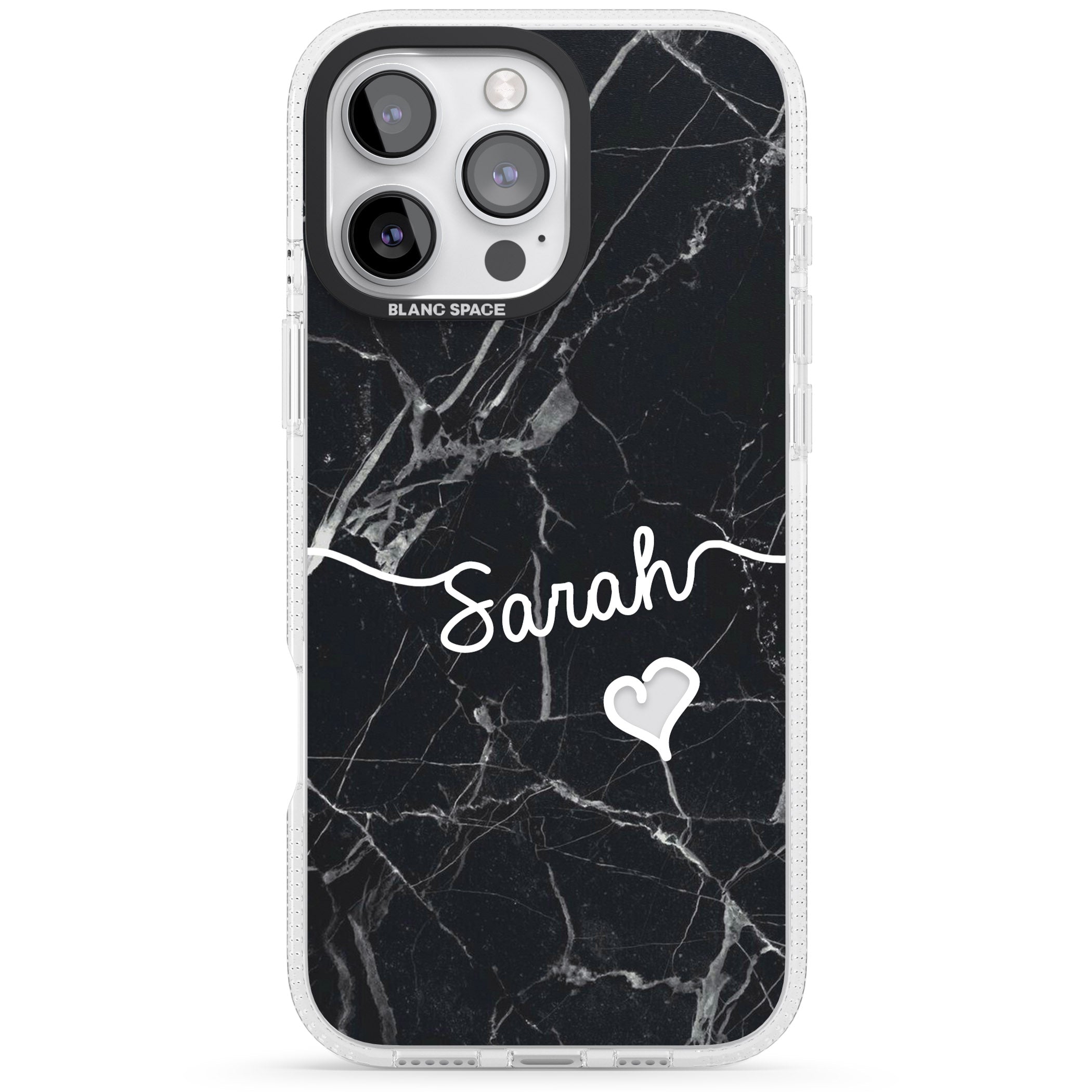 Black Marble iPhone 16 Pro Max / 16 Pro Clear Case Impact Air - Blanc Space