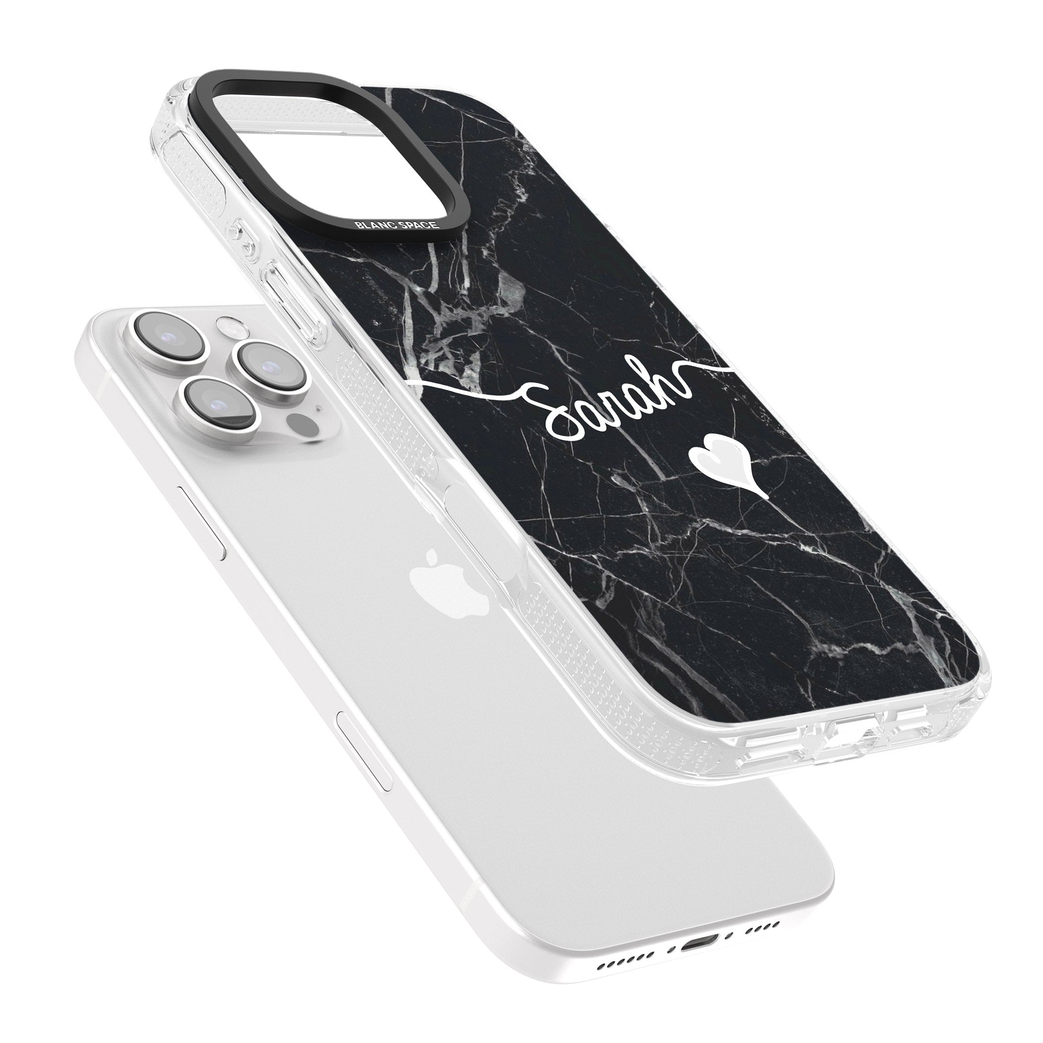 Black Marble iPhone 16 Pro Max / 16 Pro Clear Case Impact Air - Blanc Space