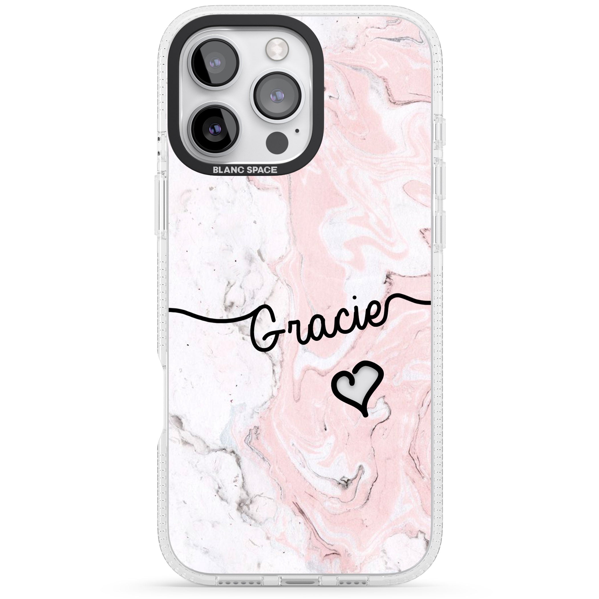 Pink Marble iPhone 16 Pro Max / 16 Pro Clear Case Impact Air - Blanc Space