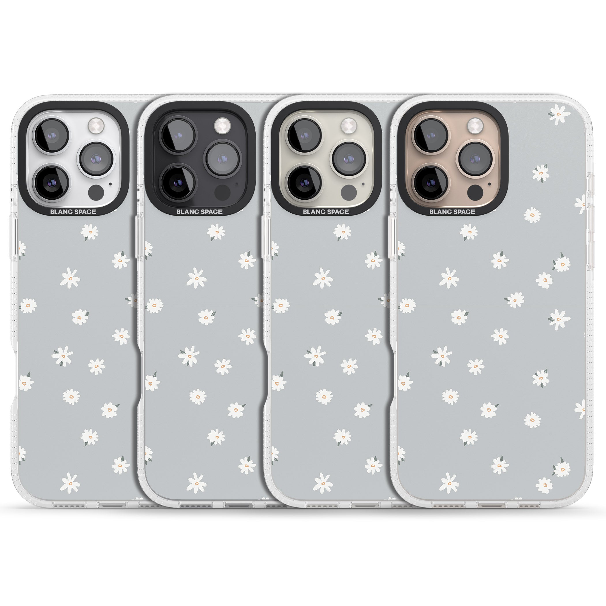 Painted Daisy Blue-Grey Cute iPhone 16 Pro Max / 16 Pro Clear Case Impact Air - Blanc Space