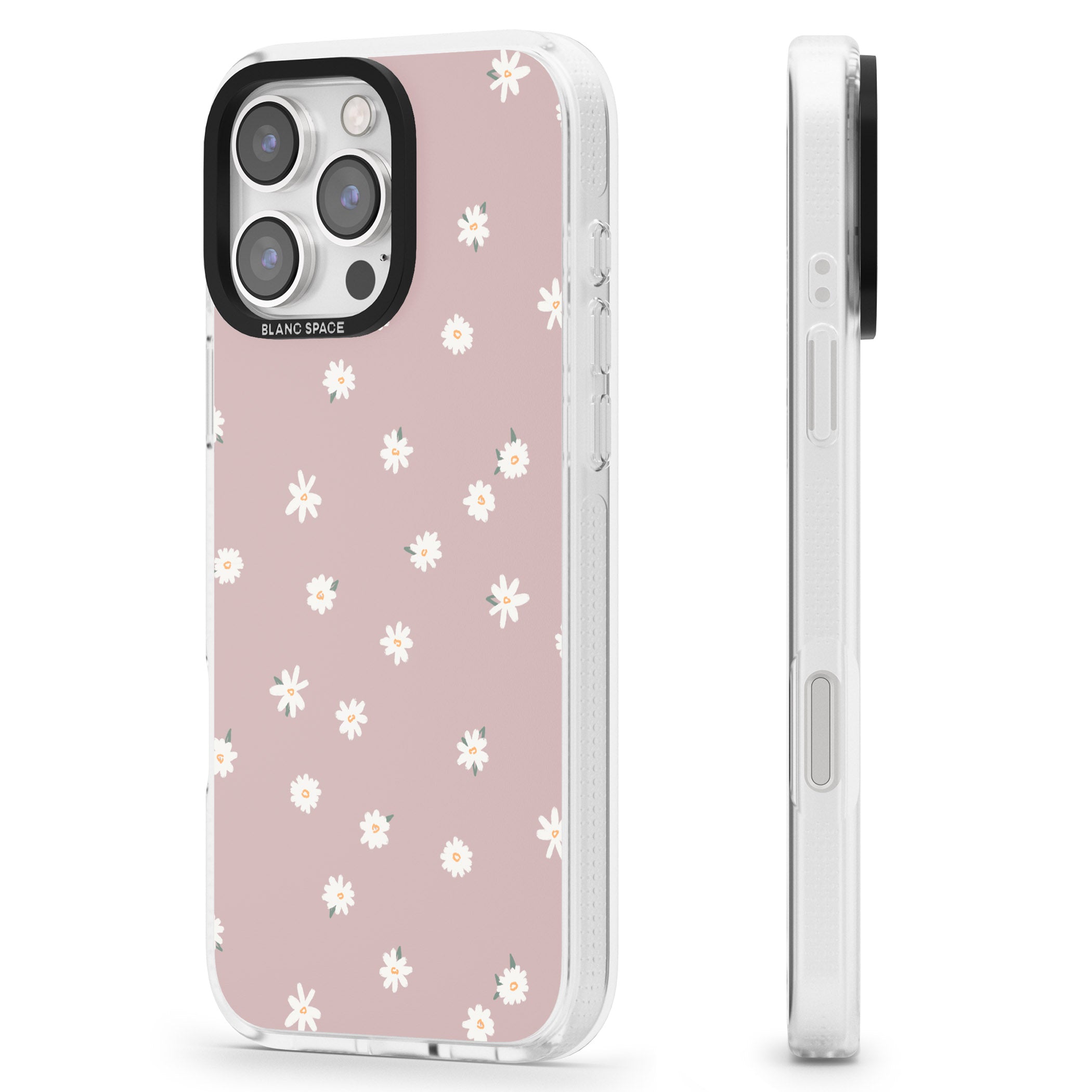 Dark Pink Cute Floral Design iPhone 16 Pro Max / 16 Pro Clear Case Impact Air - Blanc Space