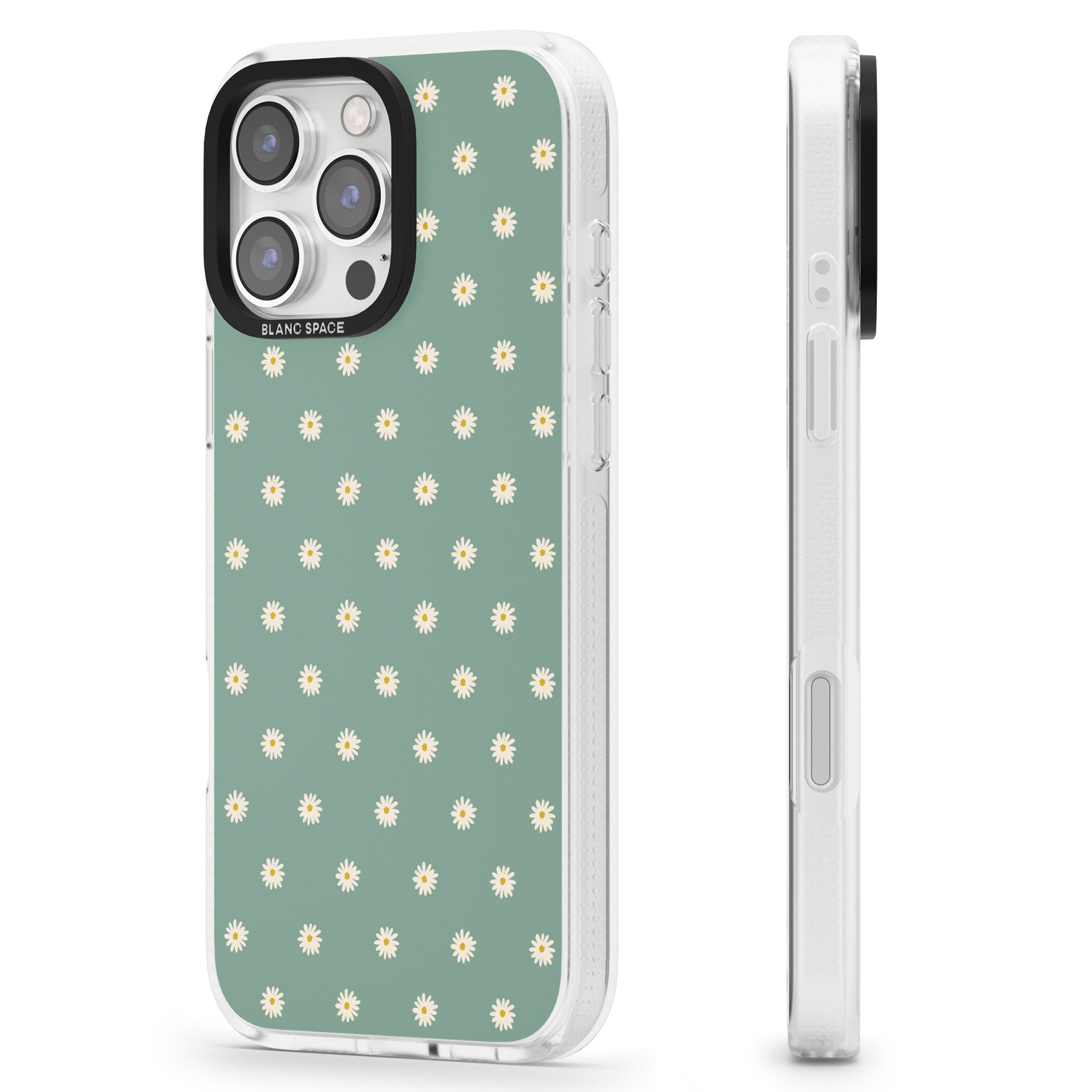 Daisy Pattern Teal Cute Floral iPhone 16 Pro Max / 16 Pro Clear Case Impact Air - Blanc Space