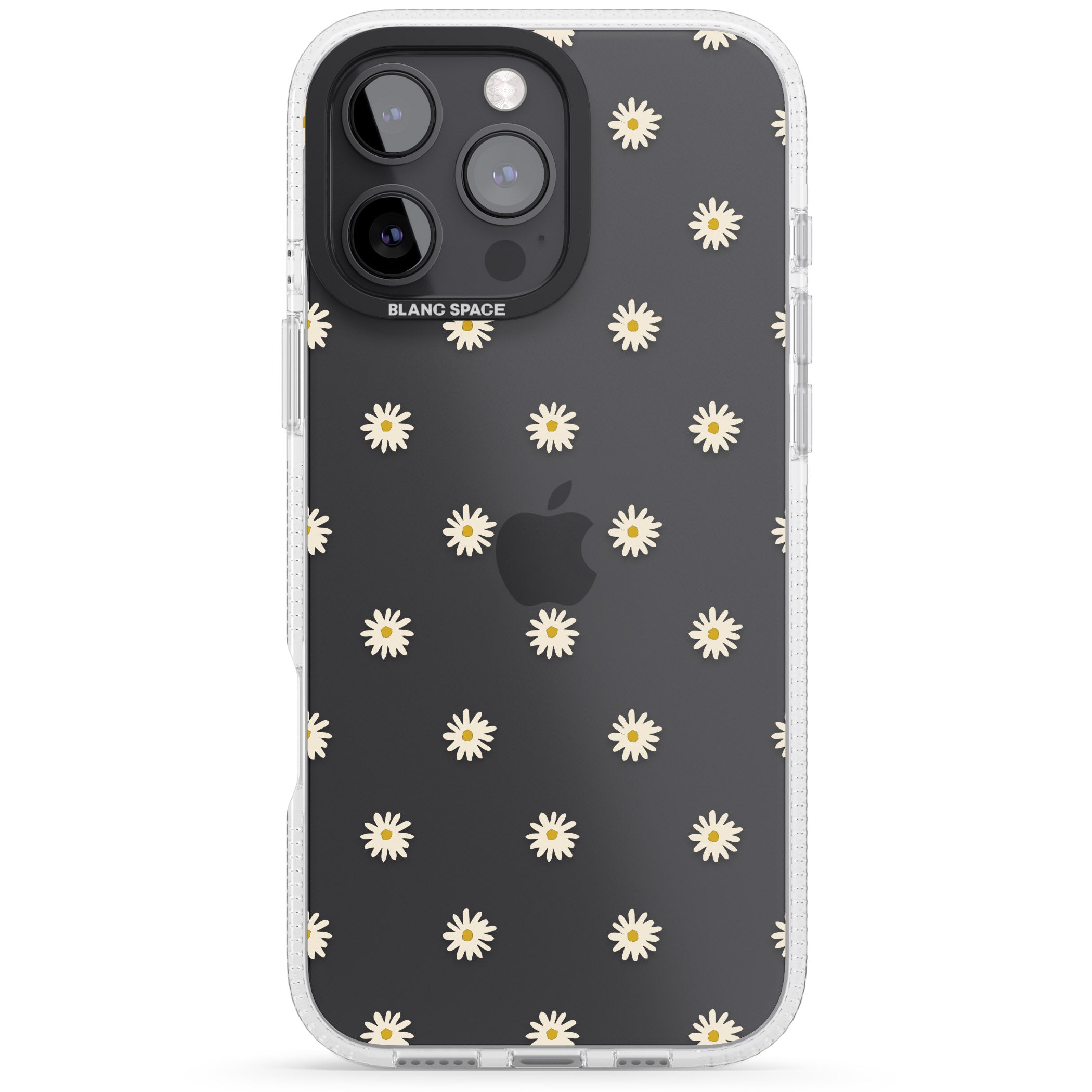 Daisy Pattern Transparent Cute Floral iPhone 16 Pro Max / 16 Pro Clear Case Impact Air - Blanc Space