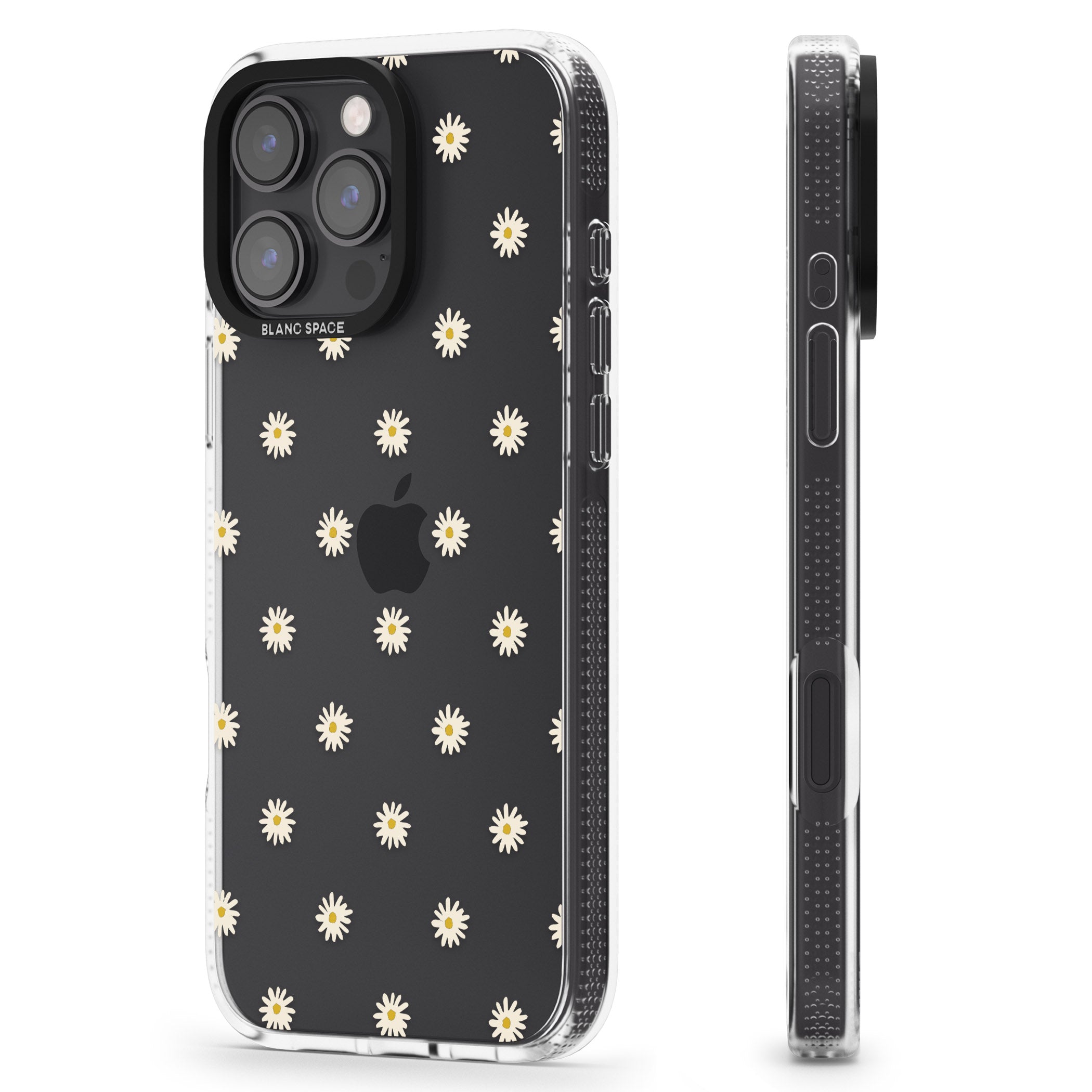 Daisy Pattern Transparent Cute Floral iPhone 16 Pro Max / 16 Pro Clear Case Impact Air - Blanc Space