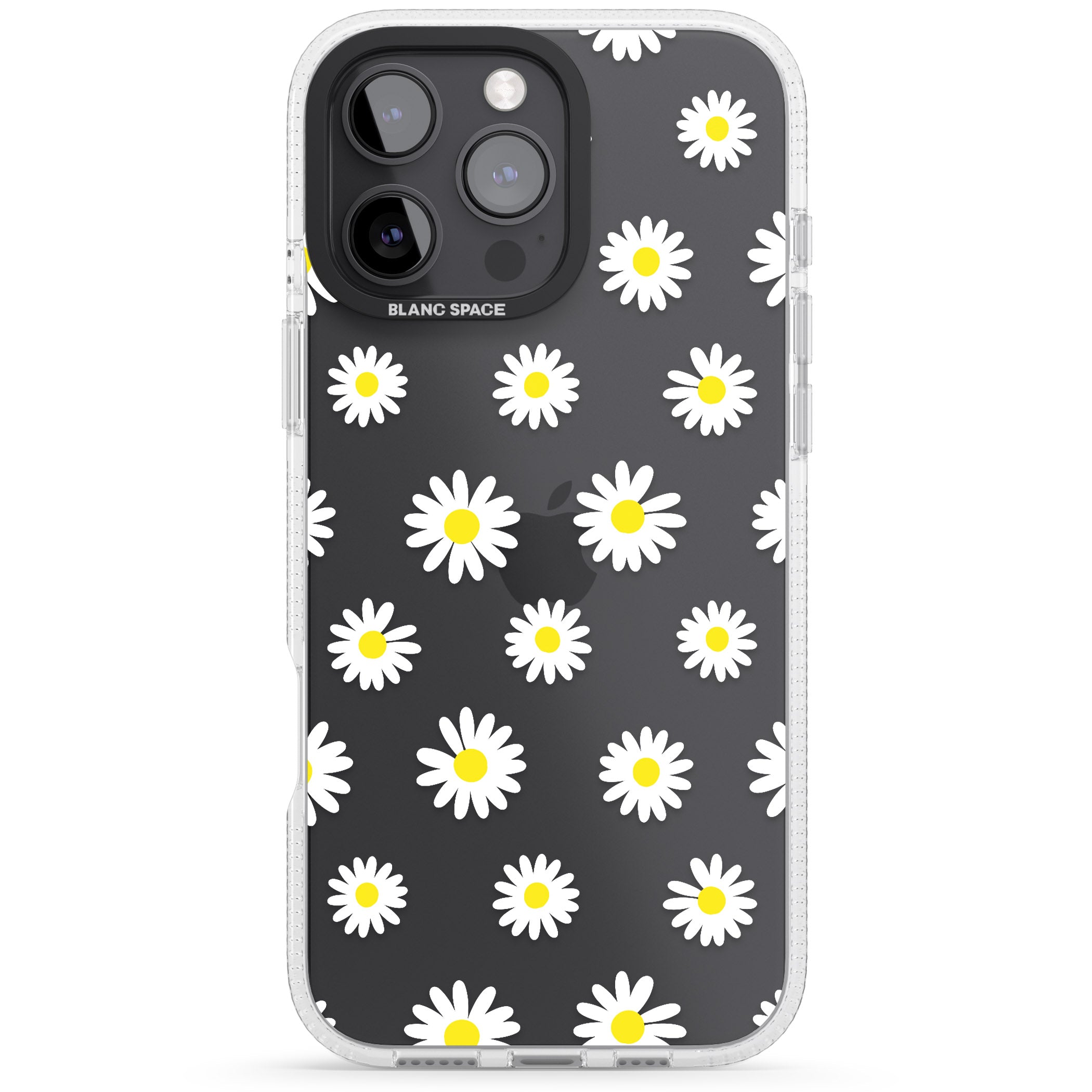 White Daisy Pattern (Clear) iPhone 16 Pro Max / 16 Pro Clear Case Impact Air - Blanc Space