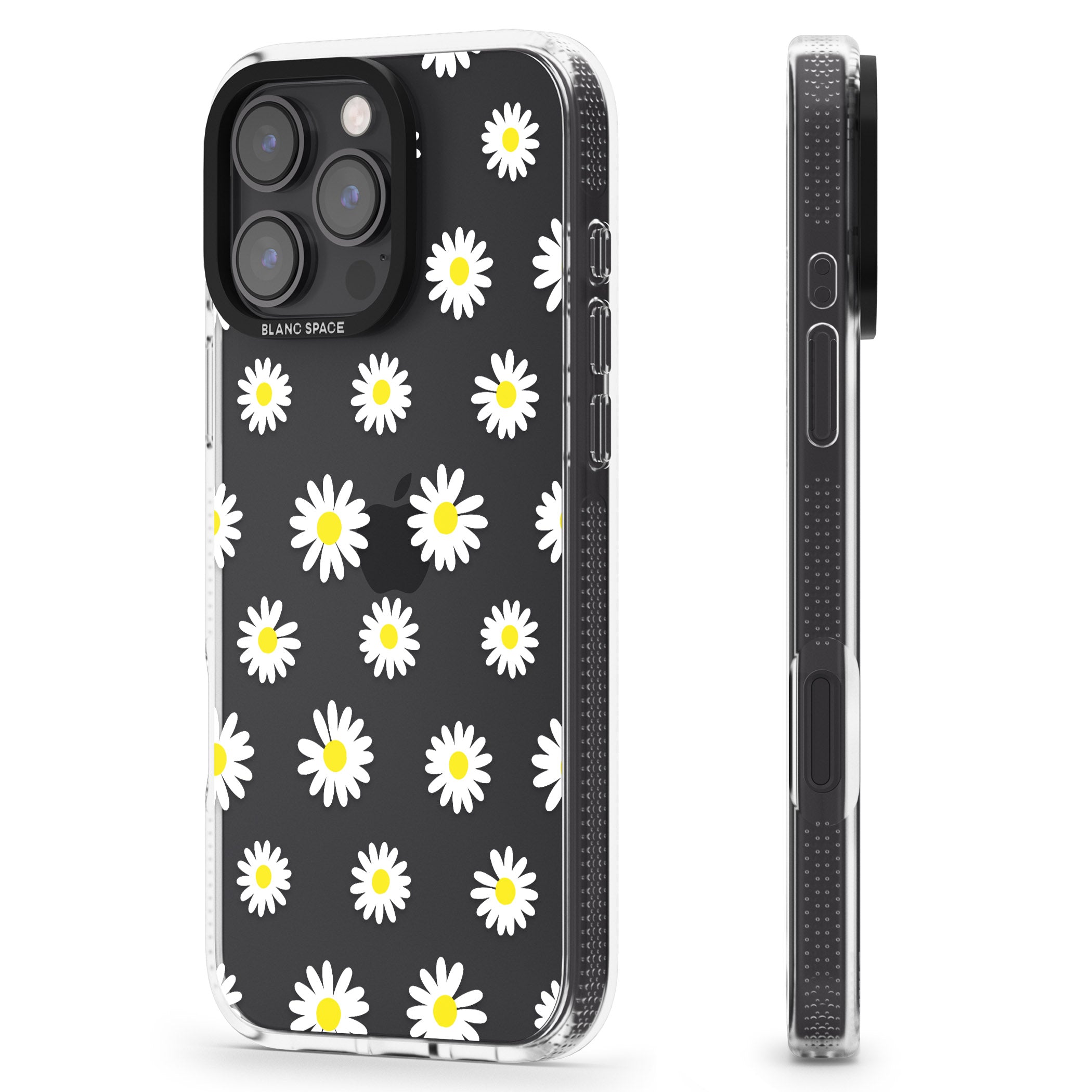 White Daisy Pattern (Clear) iPhone 16 Pro Max / 16 Pro Clear Case Impact Air - Blanc Space