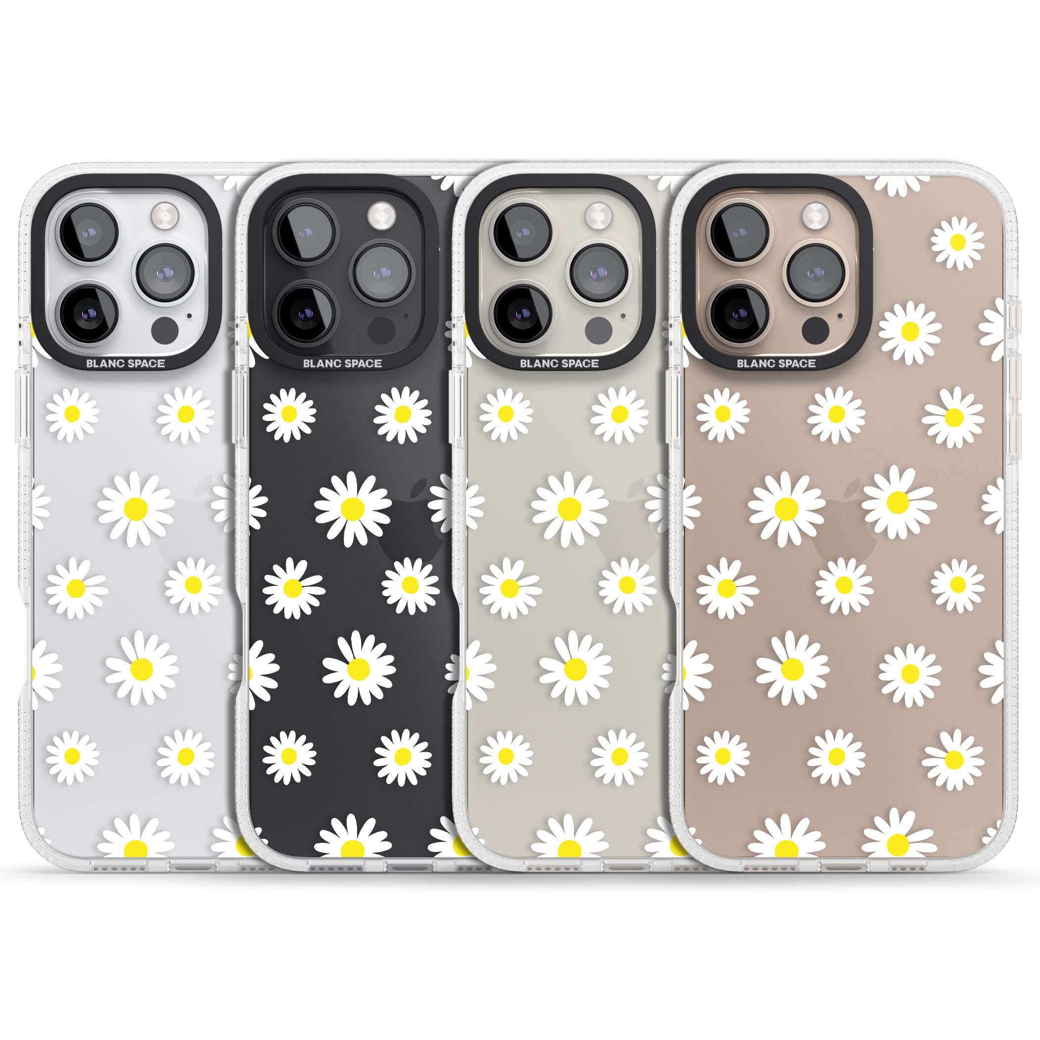 White Daisy Pattern (Clear) iPhone 16 Pro Max / 16 Pro Clear Case Impact Air - Blanc Space