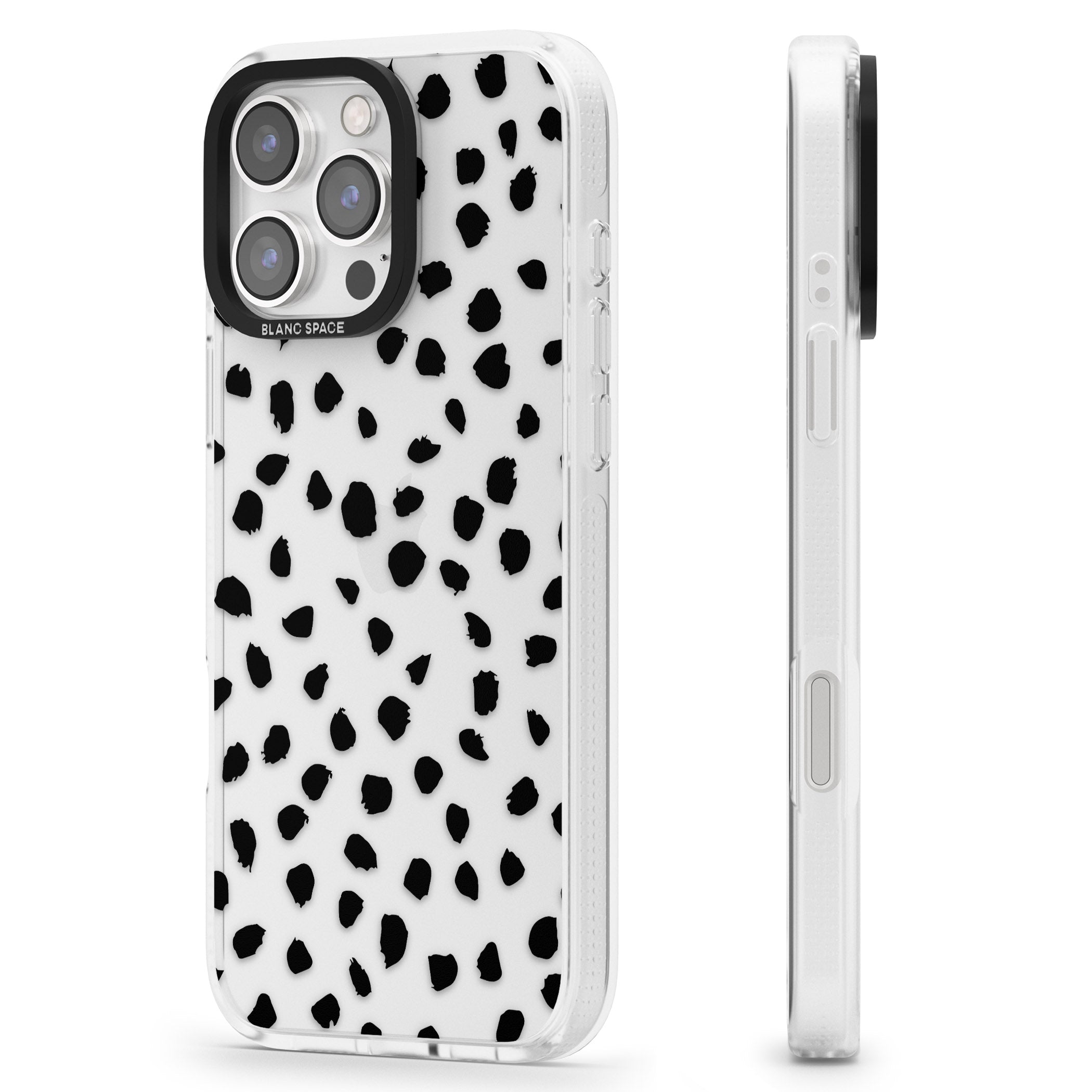 Black on Transparent Dalmatian Polka Dot Spots iPhone 16 Pro Max / 16 Pro Clear Case Impact Air - Blanc Space