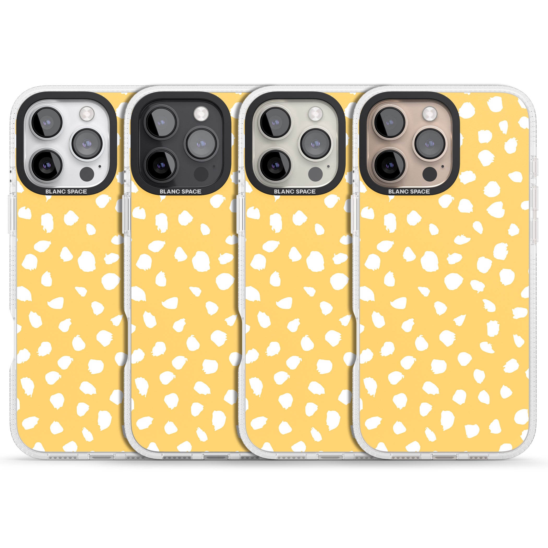 White on Yellow Dalmatian Polka Dot Spots iPhone 16 Pro Max / 16 Pro Clear Case Impact Air - Blanc Space