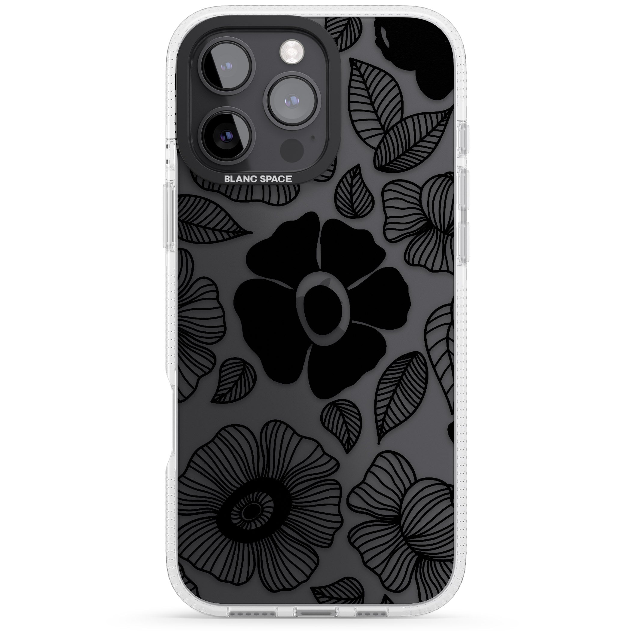 Black Flowers iPhone 16 Pro Max / 16 Pro Clear Case Impact Air - Blanc Space