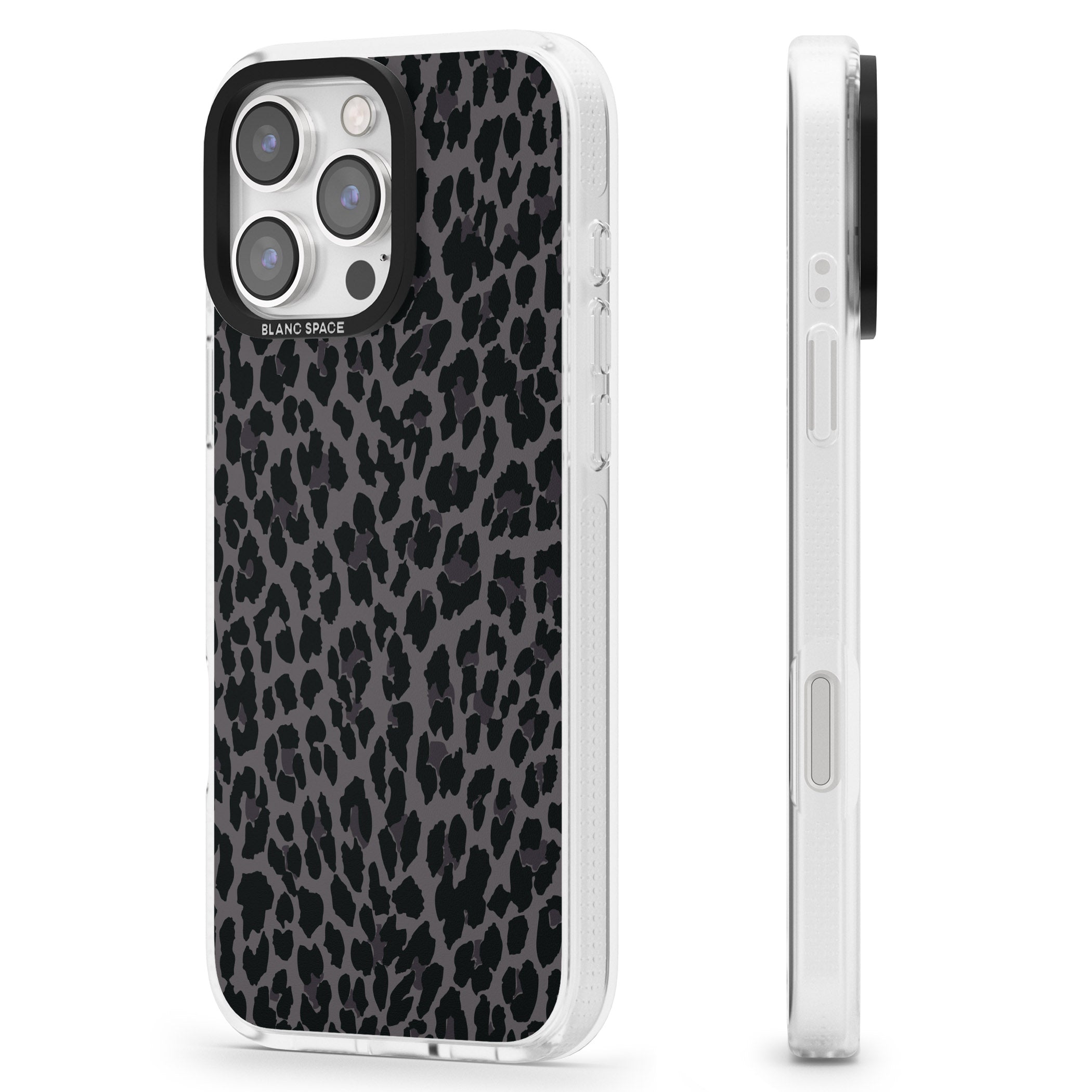 Dark Animal Print Pattern Small Leopard iPhone 16 Pro Max / 16 Pro Clear Case Impact Air - Blanc Space