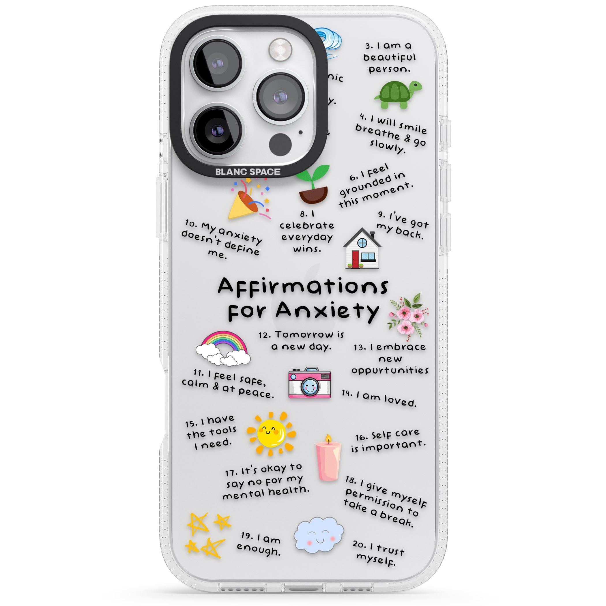 Anxiety Black Text iPhone 16 Pro Max / 16 Pro Clear Case Impact Air - Blanc Space